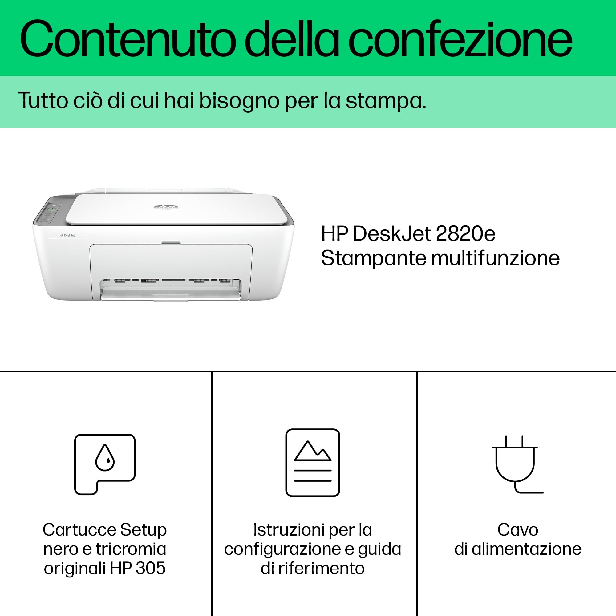 HP DeskJet 2820e Stampante Multifunzione a Getto d'Inchiostro A4 Colori Wi-Fi Bianca
