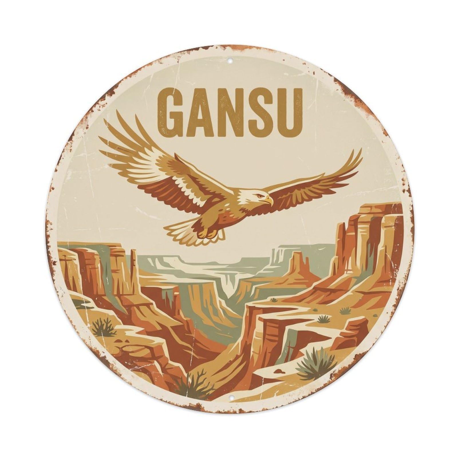 Vintage Gansu Golden Eagle Canyon Cliffs Metal Tin Sign