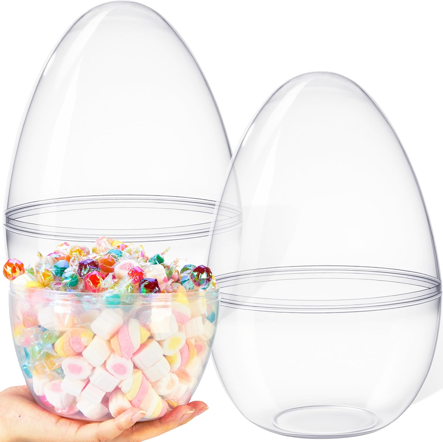 JOYIN 10" Transparent Jumbo Easter Eggs, 2 PCS Clear Fillable Plastic Giant Eggs Empty for Easter Egg Hunt, Candy Treats, Basket Stuffers, Party Supplies, Holiday Decoration