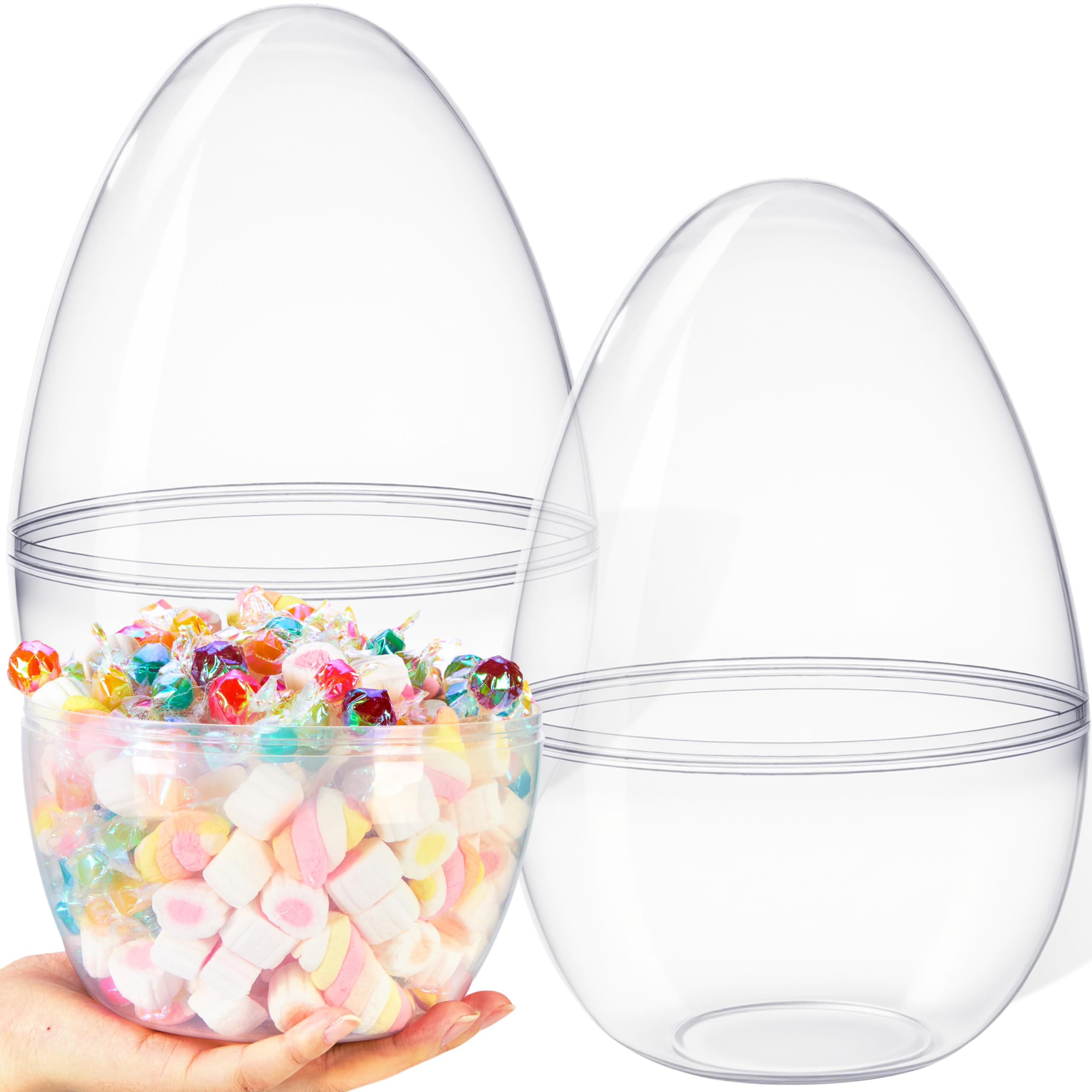 joyin 10" transparent jumbo easter eggs, 2 pcs clear fillable plastic giant eggs empty for easter egg hunt, candy treats, basket stuffers, party supplies, holiday decoration