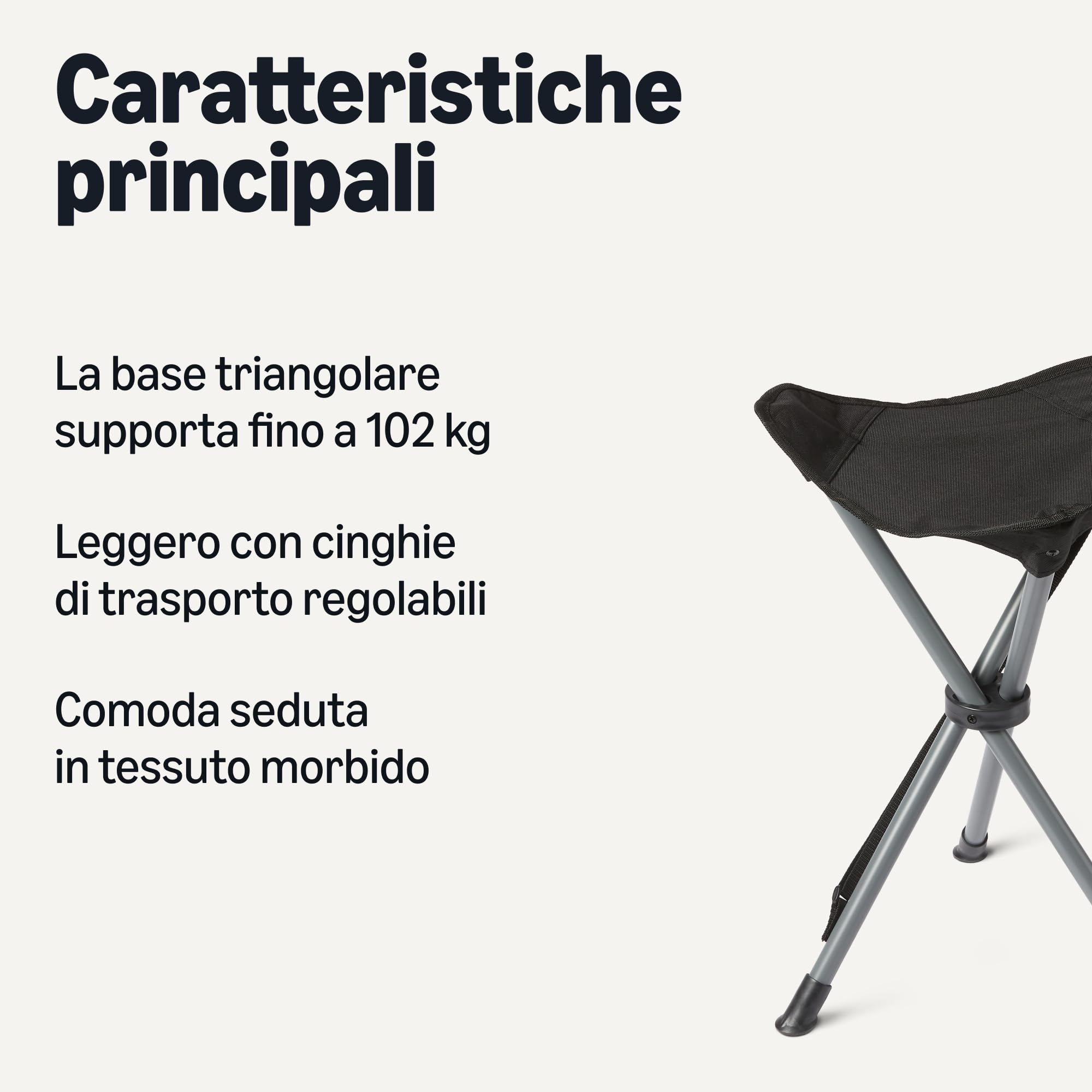 Amazon Basics Sgabello da campeggio, pieghevole, nero