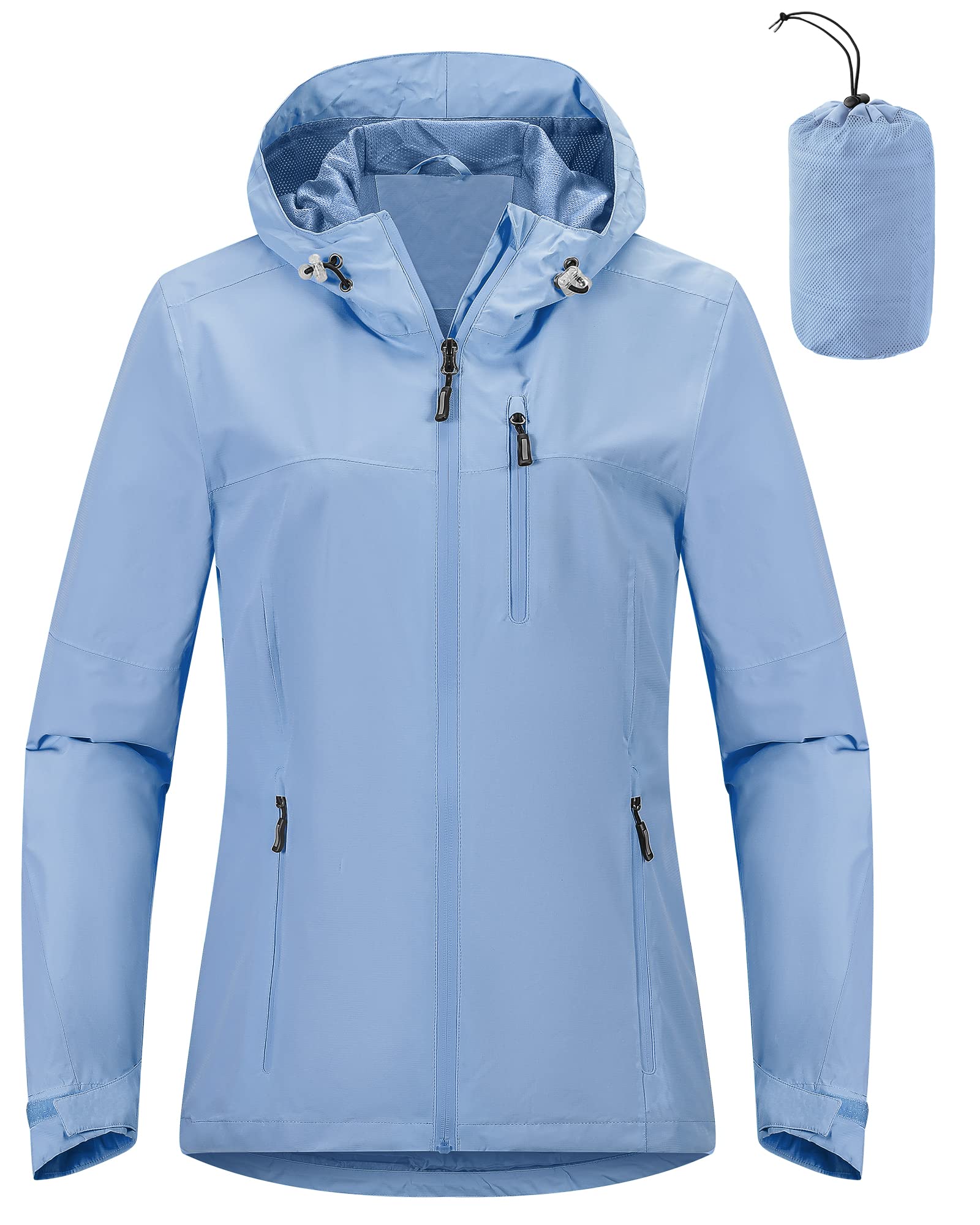 Outdoor Ventures Veste imperméable pour femme - Légère - Coupe-vent - Pliable - Veste de pluie pour l'extérieur, la course à pied, le golf, le cyclisme - Veste softshell avec capuche