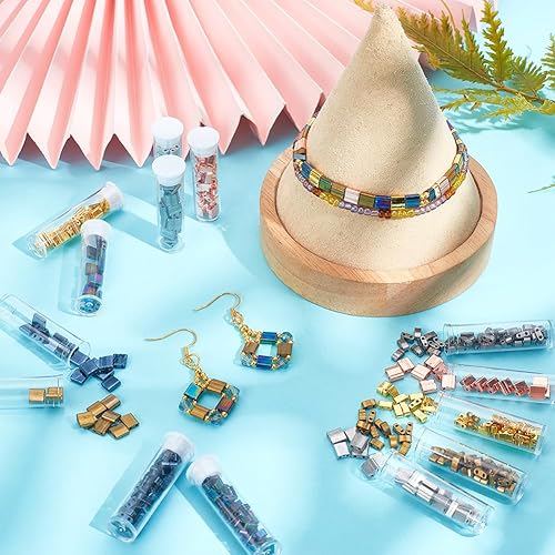 Miniatura 5 de NBEADS Tila - Kit de fabricación de pulseras de cuentas, incluye 11 colores rectangulares de 2 agujeros, cuentas de semillas de vidrio, agujas de