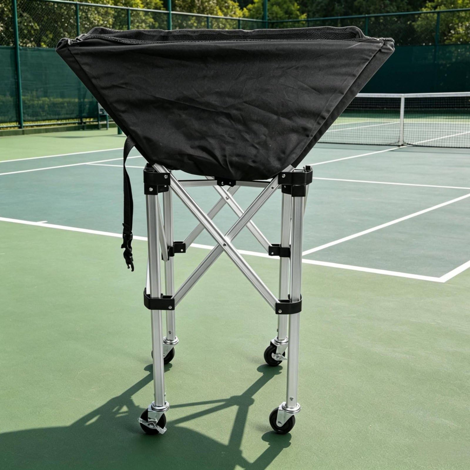 Carro de Pelotas Plegable Portátil Cesta Deportiva con Ruedas Contenedor de Práctica Resistente y Ligero para Traslado Plegable para Guardar, Plata
