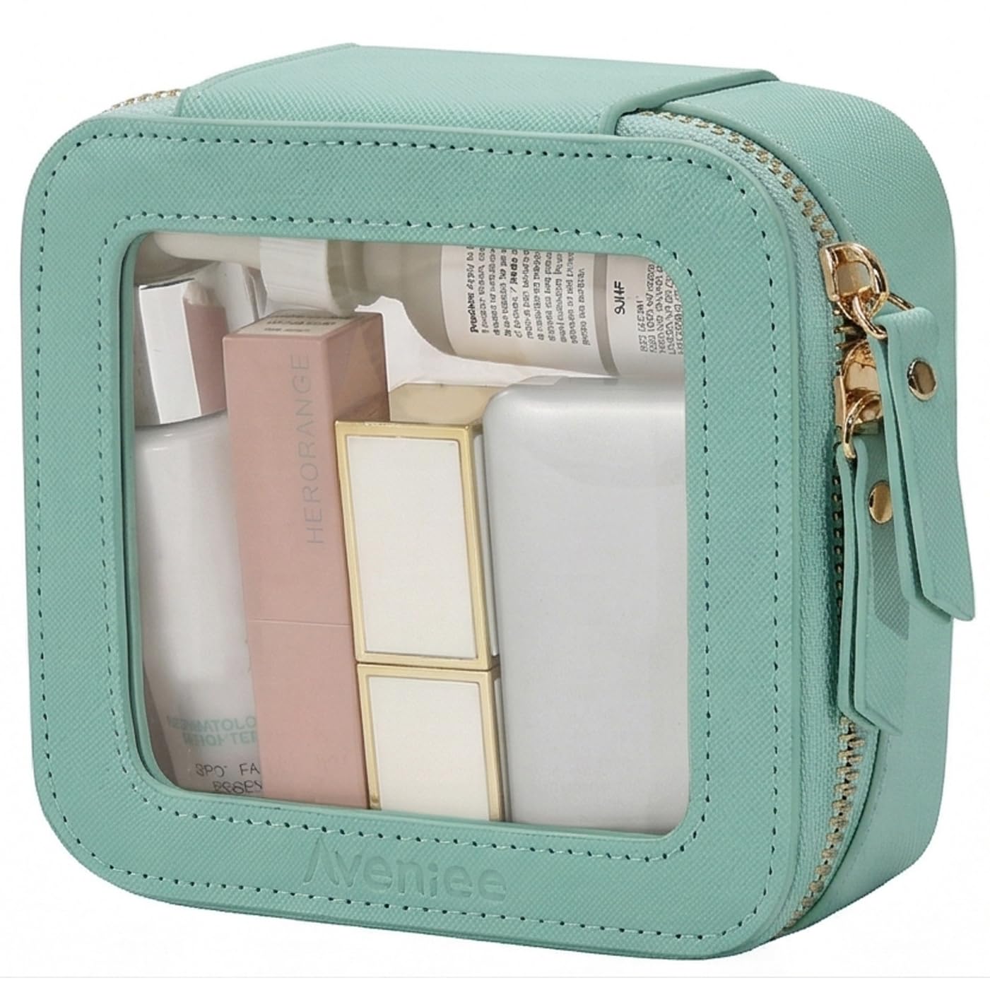 Aveniee Mini Clear Makeup Bag, Small Cosmetic Bags Travel Toiletry Pouch Organizer, TSA Approved Make up Case with Zipper, Car Bag for Essentials,Green