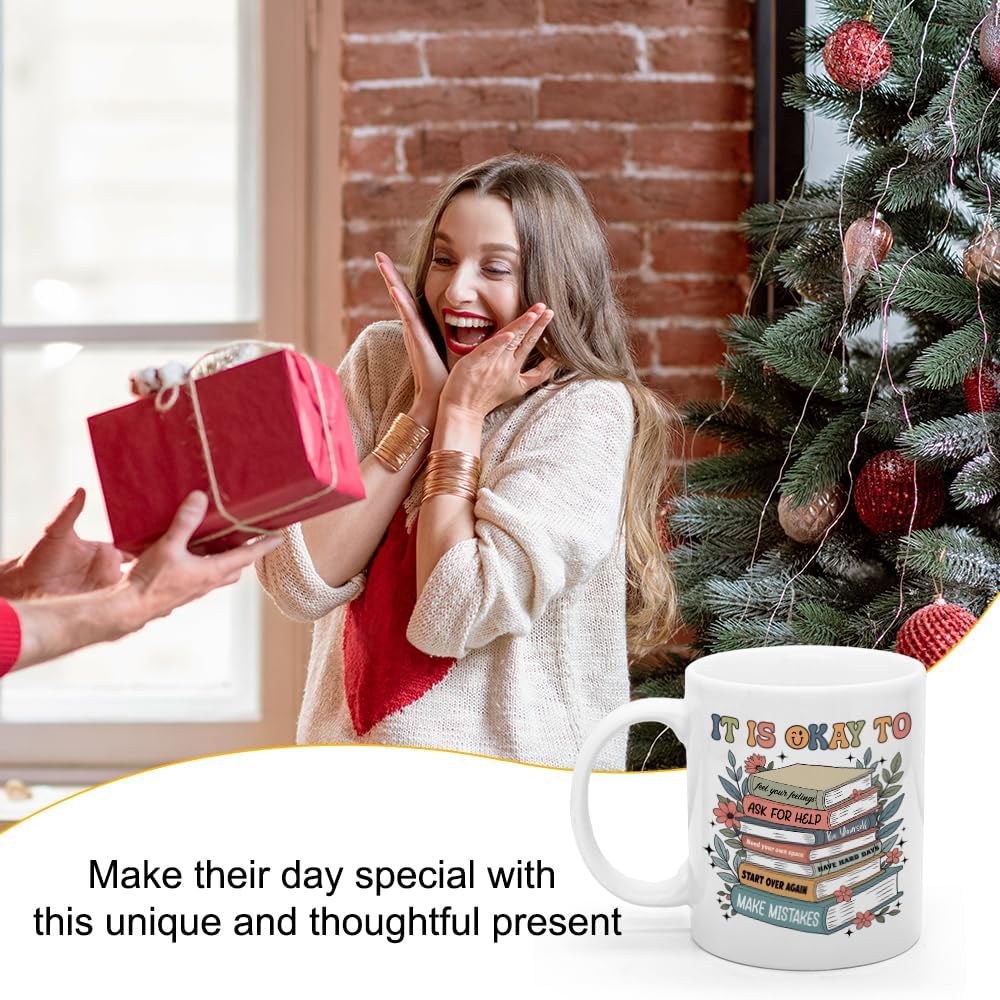XQLZY It's Okay To Feel Your Feelings Mug, Coffee Mug Gifts for Therapist Social Workers Counselors Psychologists Mental Health Professionals, Thank You Promotion Gifts for Women School Counselor - Image 6