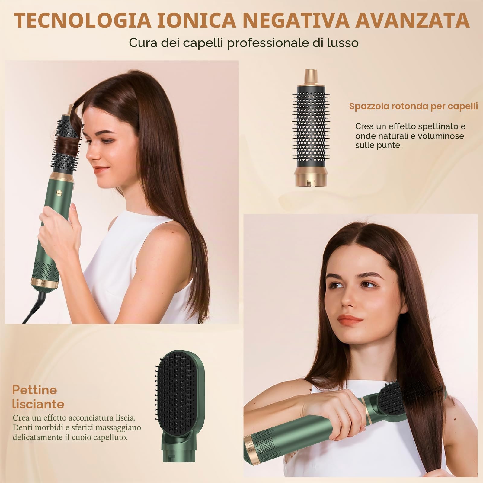 MogaWave Airbrush 5 in 1 Air Styler Pro Hair styler con 1000W Spazzola Asciugacapelli, Spazzola Phon per Capelli, Spazzola Aria Calda, Phon Arricciacapelli ad aria, Asciugacapelli Spazzola