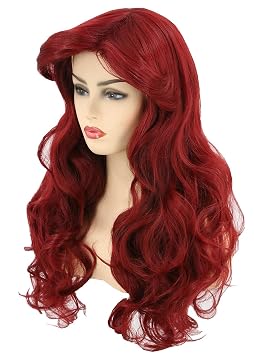 Red Long Wavy Curly Hair for Women Mermaid Wig Halloween Cosplay Costume Wig