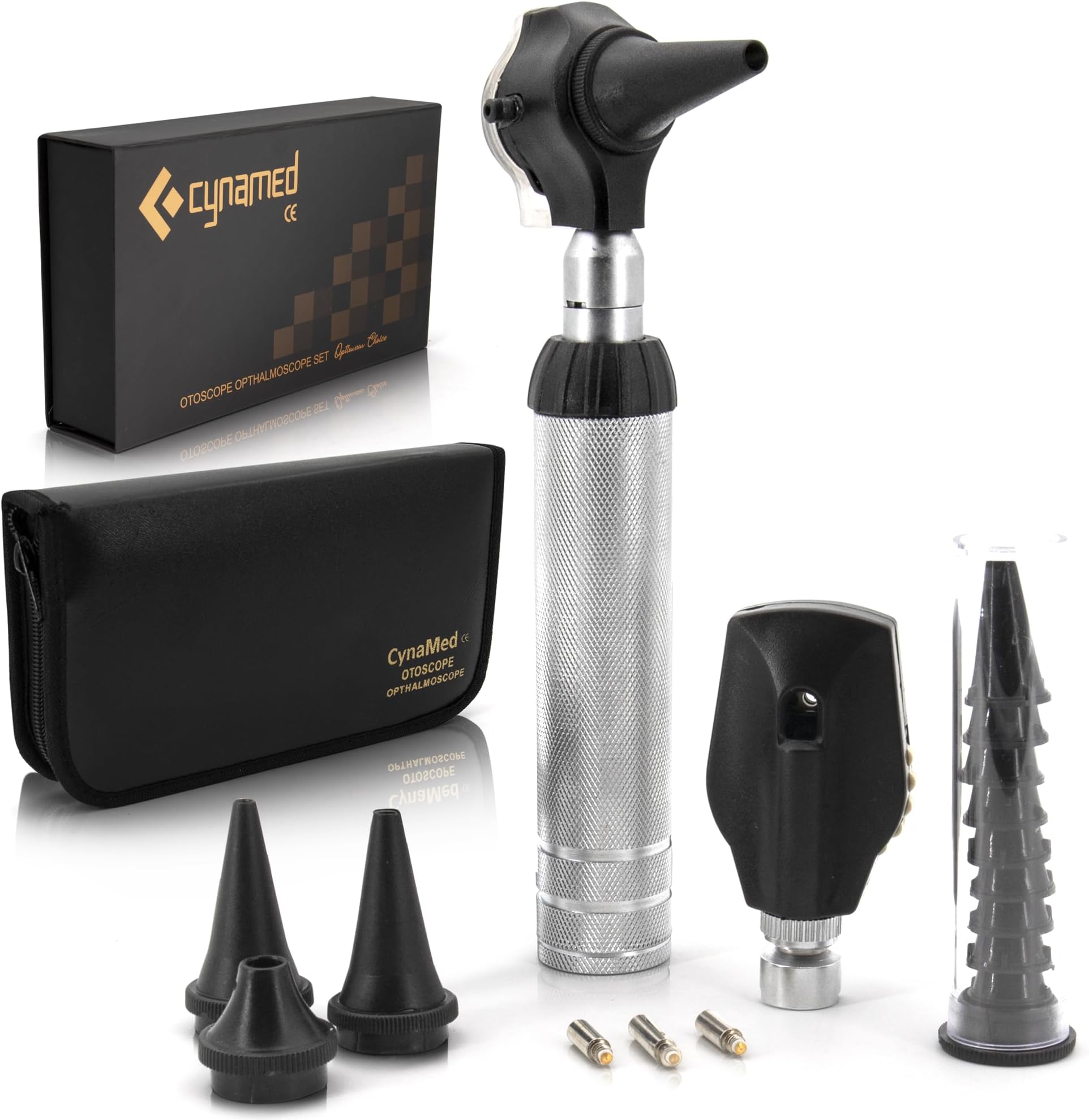 Cynamed 2-in-1 Ear Scope Set - Multi-Function Otoscope for Ear, Nose & Eye Examination- Professional Kit for Home and Medical Students - Sight Chart, Replacement Tips, and Carry Case