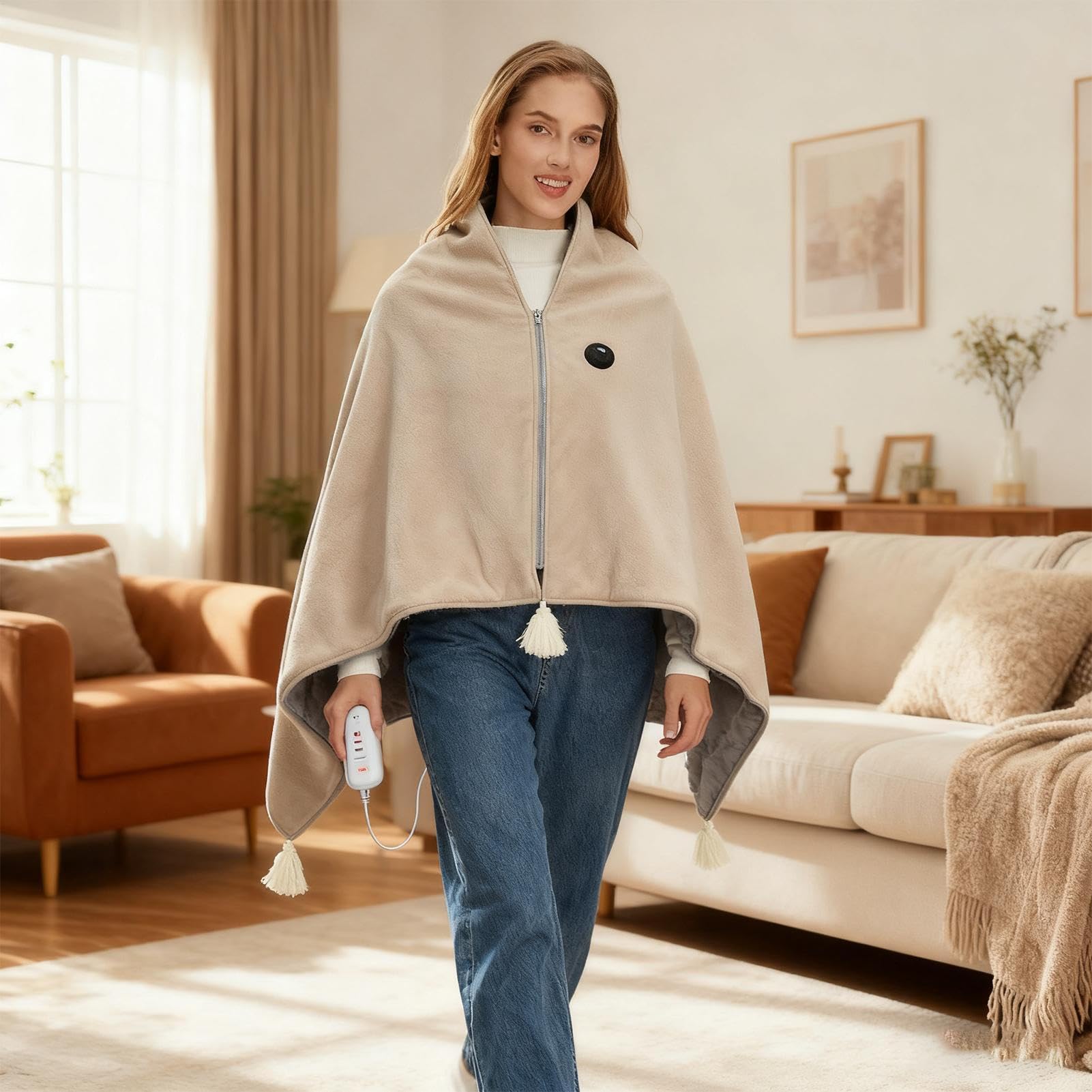 Scialle Riscaldato Coperta Riscaldante Portatile Con Sicurezza A 3 Livelli | Coperta Riscaldante Indossabile Per Le Donne per Divano Casa Dormitorio Uffici e Appartamento