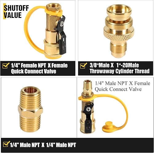Miniatura 5 de Manguera de propano de conexión rápida de 12 pies para RV, con válvula de cierre de seguridad, conector de desconexión rápida de 14 pulgadas para RV