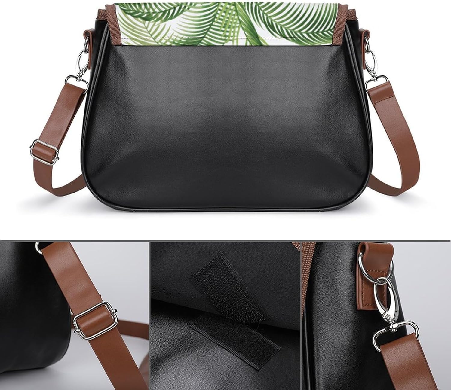 Vintage Tropical Palm TreeWomen's Faux Leather Crossbody Bag, Waterproof Wrinkle-Resistant Shoulder Bag with Detachable Strap, Large Capacity Casual Handbag, Fashion Daily Purse for Shopping Work Dati
