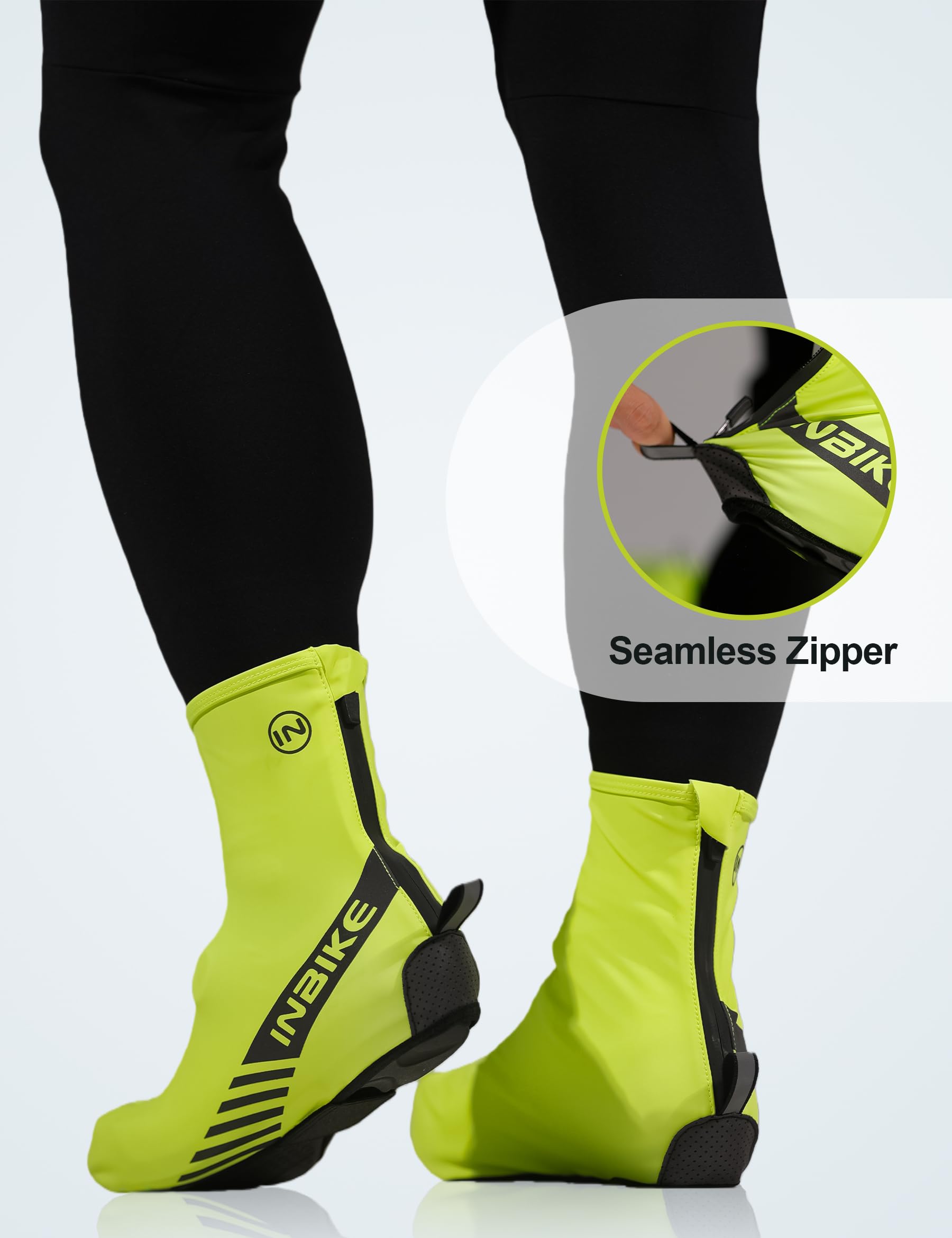 INBIKE Schuhüberzieher mit Schwarzen Reflexstreifen Perforierte Sohle rutschfest und Verschleißfest wasserdichte Fahrrad Überschuhe RH323