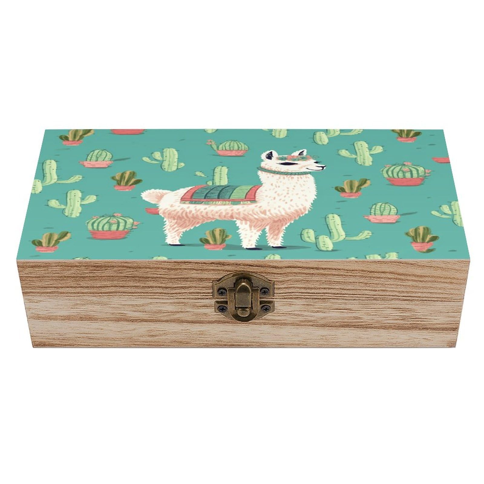 VstaDank Alpaca Cactus Wooden Storage Box Wooden Keepsake Box with A Hinged Lid Fashion Memory Treasure Boxes Decorative Jewelry Case for Crafts Photo Home Decor Wood Gift Box
