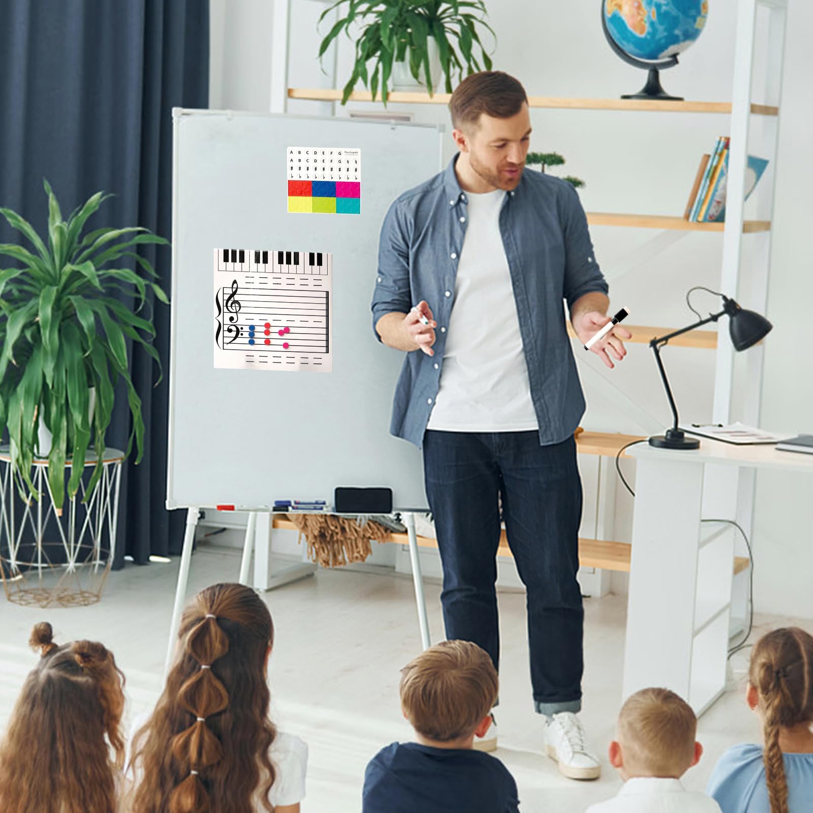 Magnetisches Musikpersonal Whiteboard - Doppelseitiges, trocken abwischbares Klavierlehrbrett mit Marker, große wiederverwendbare Notentafel für Schüler, Klassenzimmer und Musiklehrer