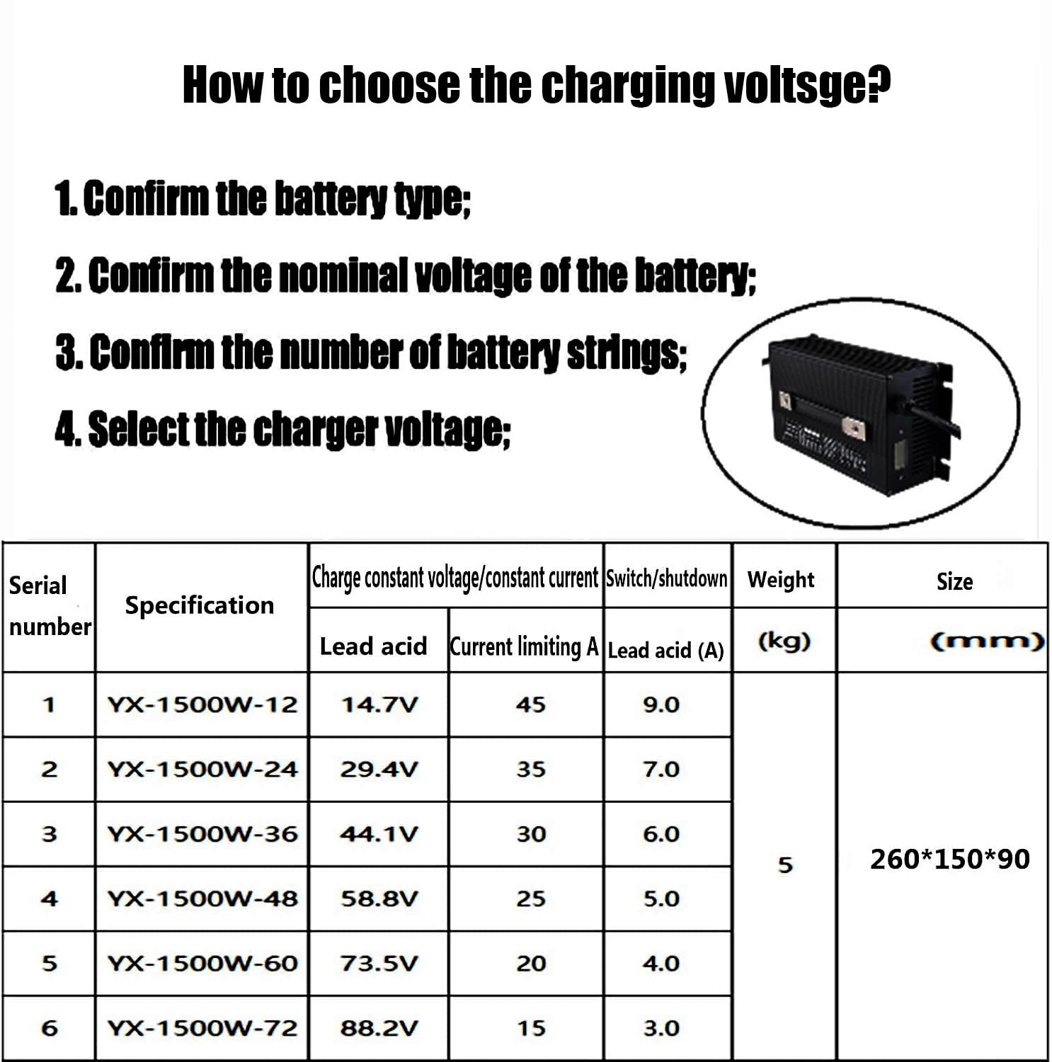Electric Forklift, Pallet Jack,Floor Scrubber,Golf Cart Battery Charger 12V 45A,24V 40A,36V 30A,48V 25A,60V 20A,72V 15A Forklifts Battery Charger 1500W with 50A/120A/175A/350A Anderson Connector(48V 2