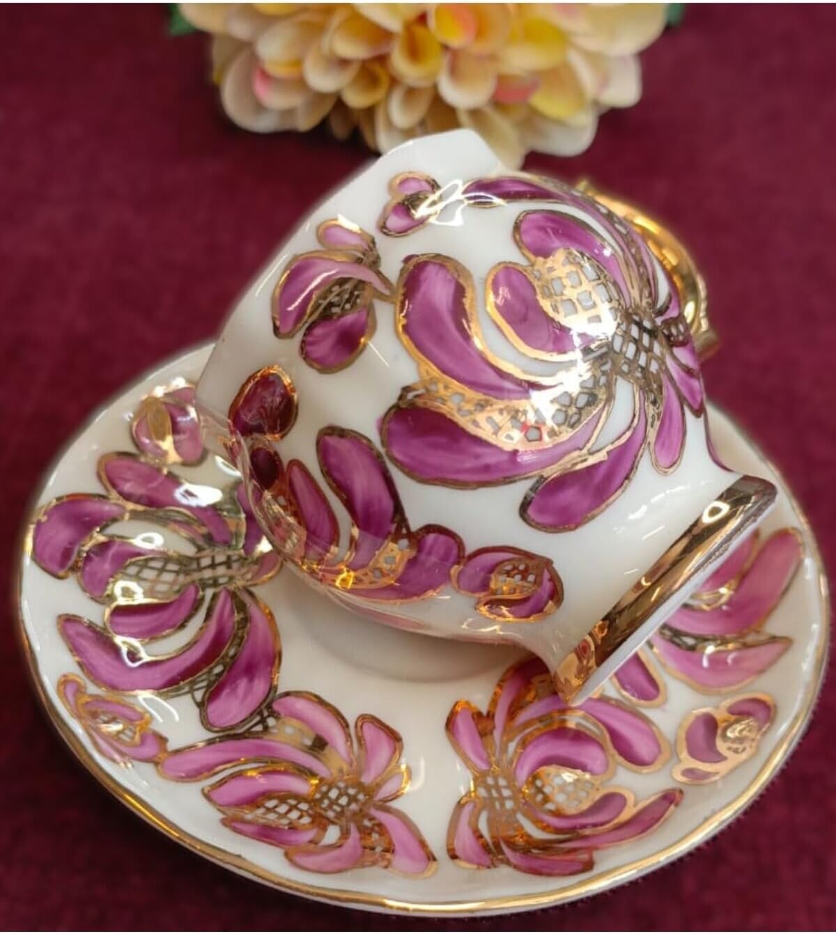 SODEF Anka Porcelain Cup Set Hand Decorated 2-Piece 2.5 fl oz Multicolor Modern Design for Home, Office, Gift - Turkish Coffee Espresso Cups - Multicolor, One Size