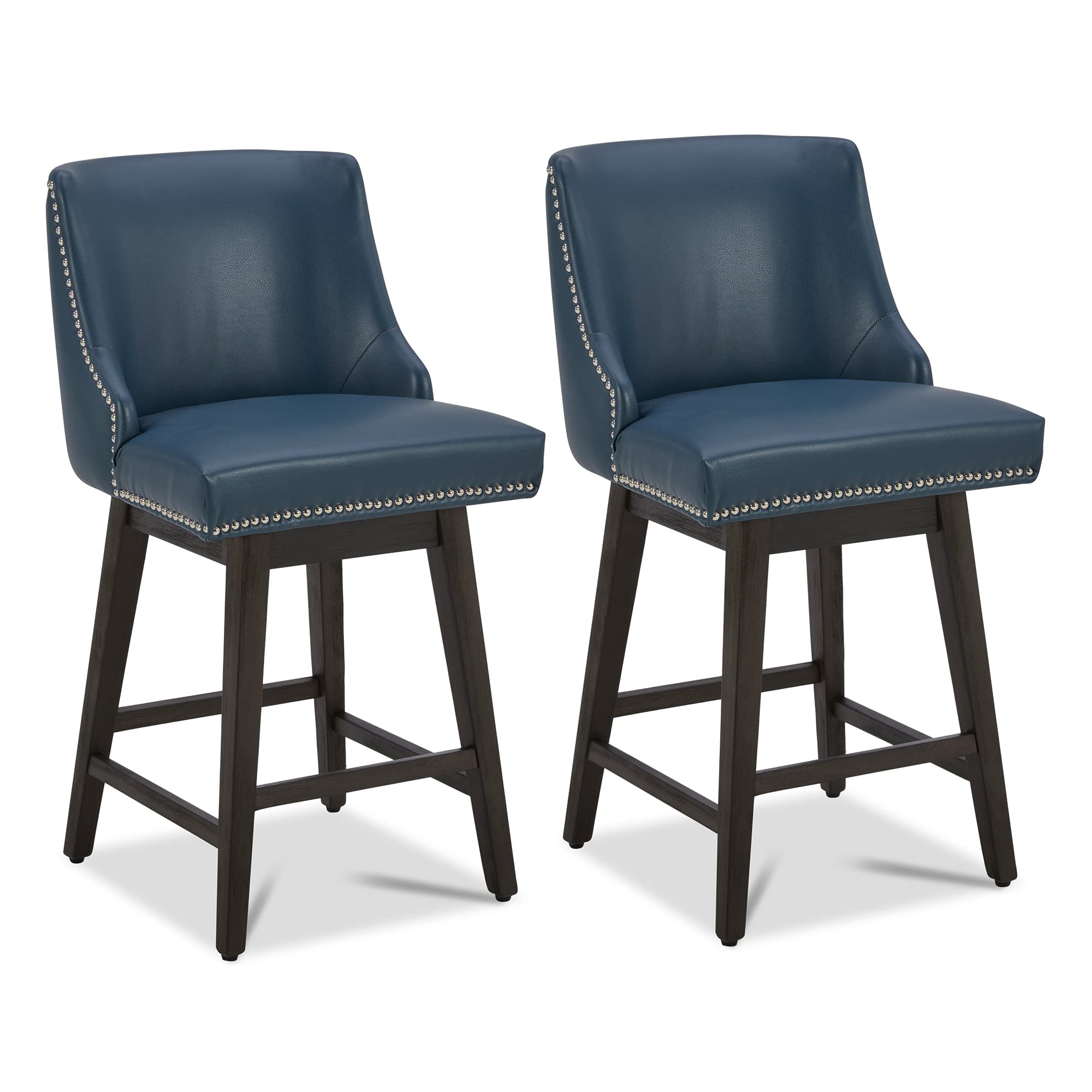 CHITA 26 Inch Counter Height Swivel Bar Stools, Blue Faux Leather, 2-Pack
