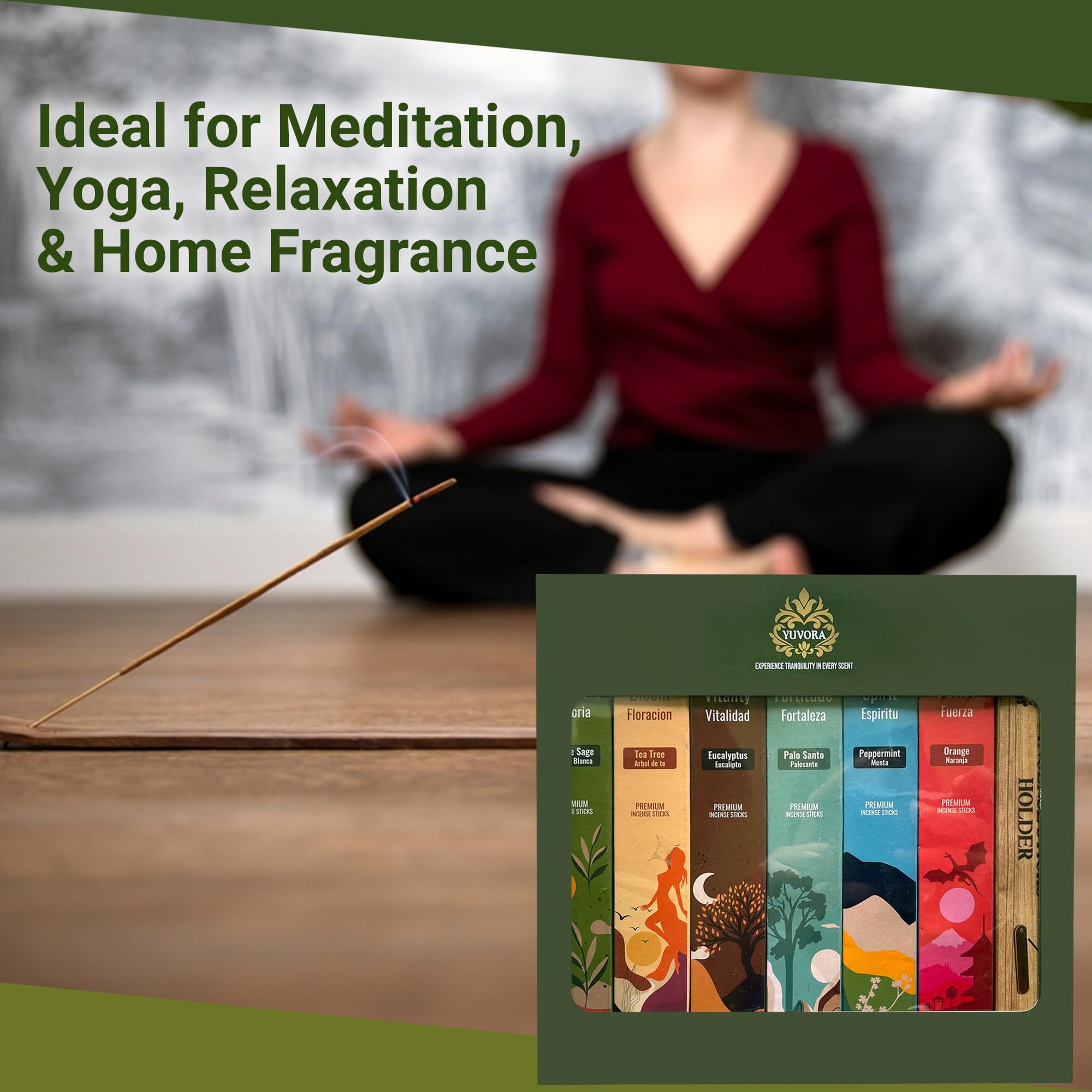 Juego de regalo de varillas de incienso aromáticas, 120 varillas de incienso hechas a mano con 6 aromas relajantes, perfectas para el hogar, meditación, yoga y relajación, incluye soporte