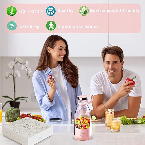 Miniatura 5 de Licuadora portátil de jugo, licuadora de jugo fresco, exprimidor eléctrico portátil inalámbrico de 11.8 fl oz, licuadora de jugo fresco portátil,