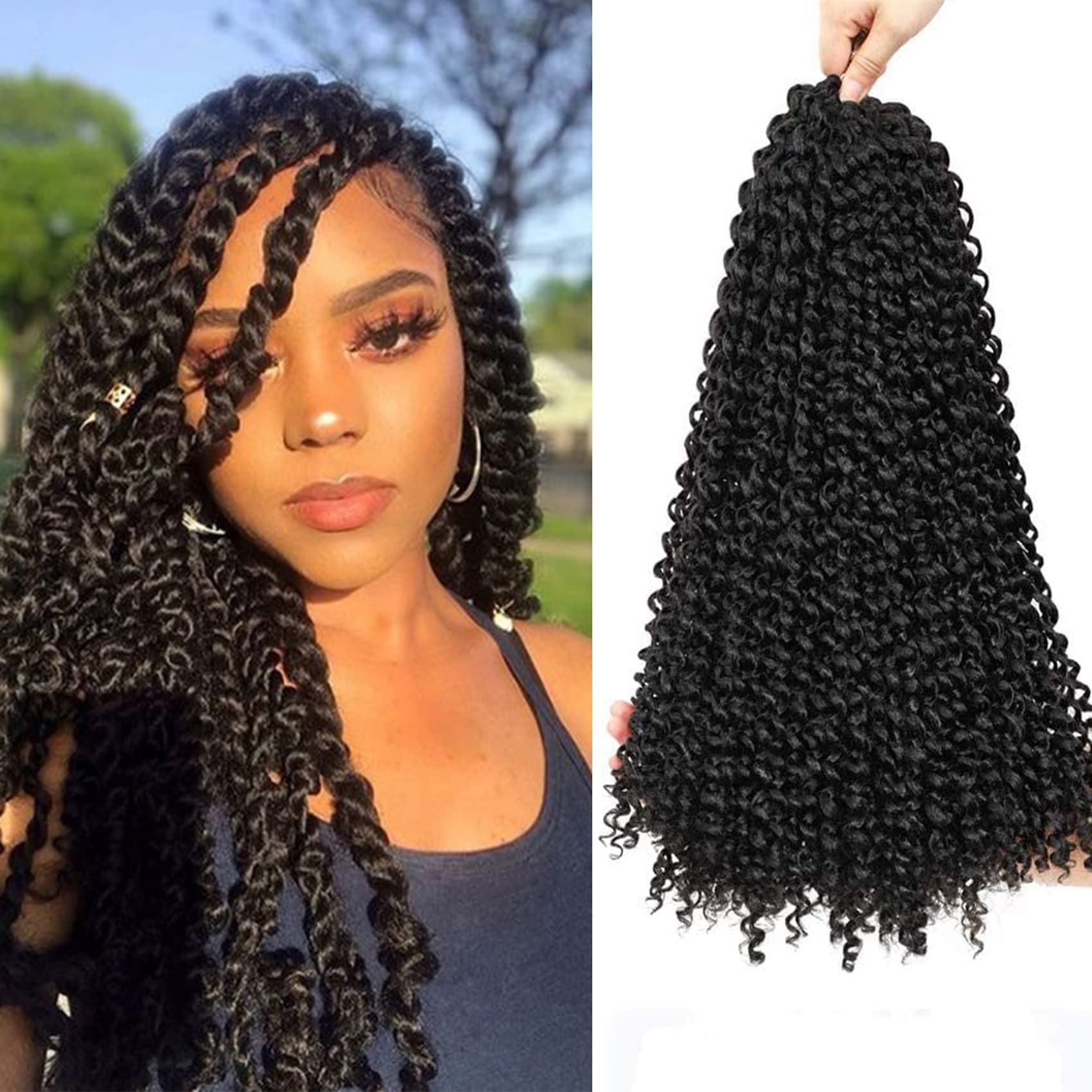 Blissource Passion Twist Hair 18inch 7Packs Water Wave Crochet Hair Extensions 18strands/pack Passion Twists Braiding Hair Bohemian Braids Synthetic Crochet Hair