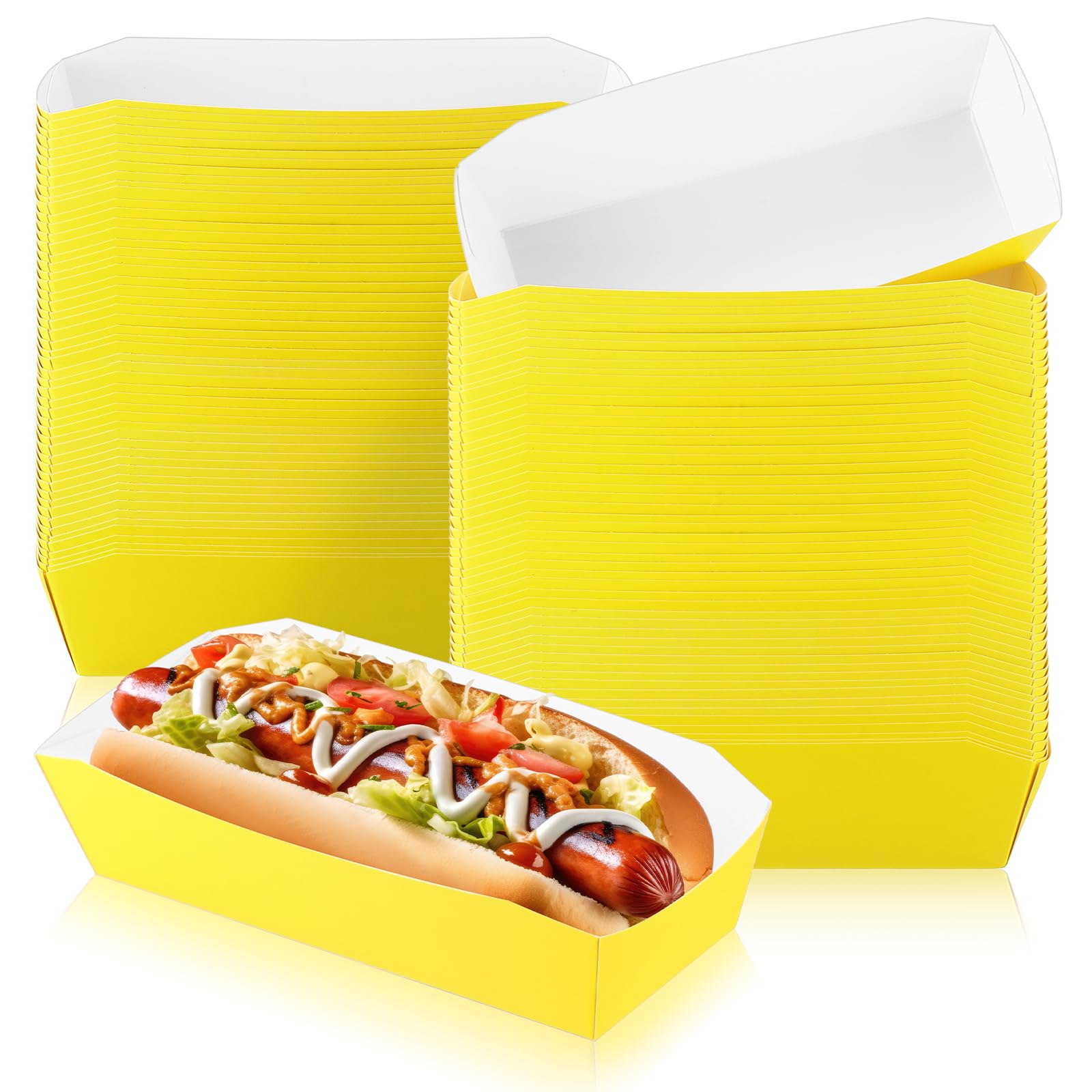 Yeaqee 100 Pcs 7" Paper Hot Dog Trays Disposable Paper Food Nacho Boats Hot Dog Holders Food Plates Disposable Serving Trays for Carnivals, Parties,