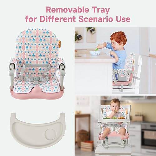 Miniatura 3 de YOLEO Silla alta para bebé, asiento elevador para mesa de comedor, altura ajustable, sillas altas plegables con bandeja