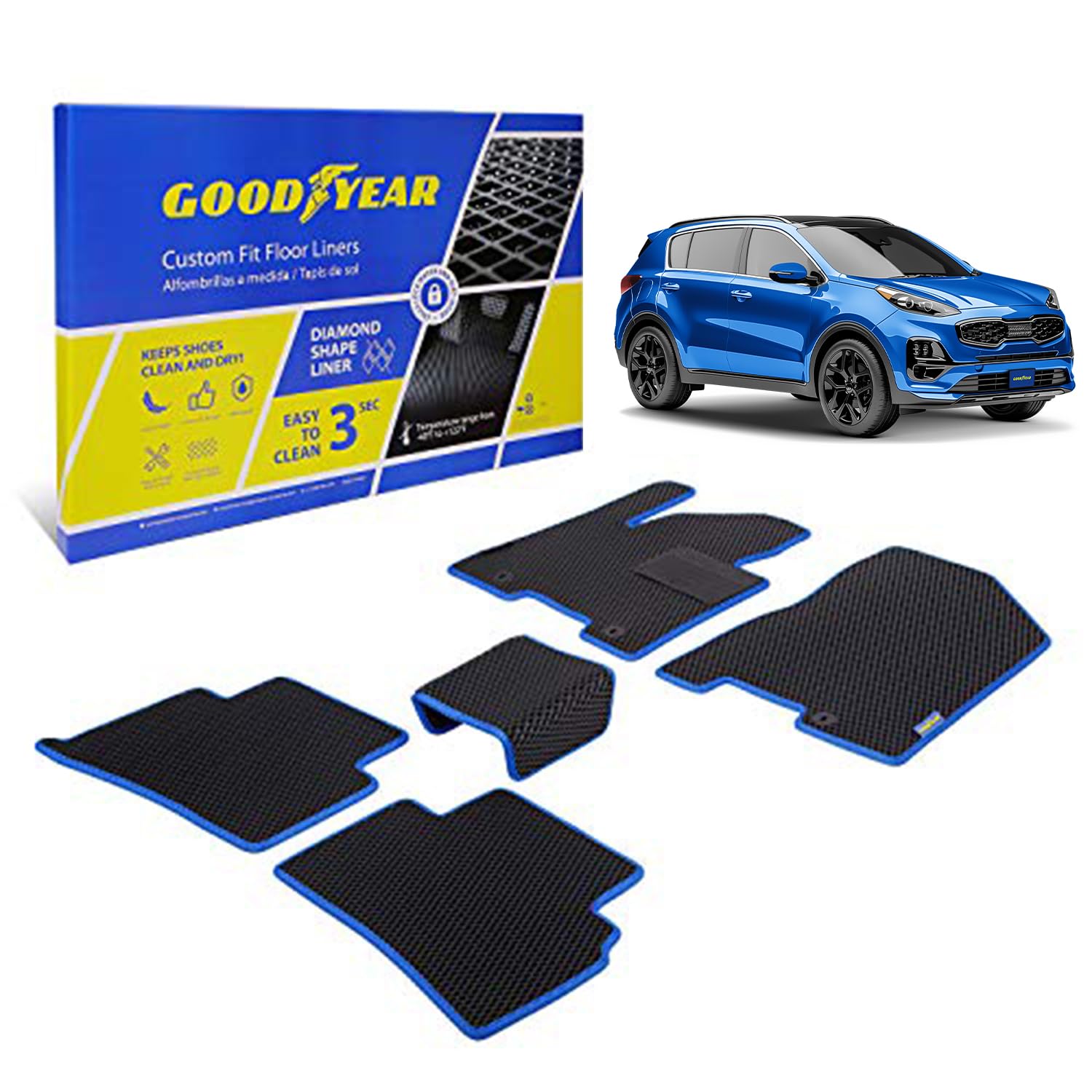 Goodyear All-Weather Car Floor Mats – Custom Fit for Kia Sportage 17-22, 5 Pc. Set, Heavy-Duty Diamond Floor Liners for Cars, SUVs, Trucks – Ultimate Interior Car Accessories for Men&Women - GY007001