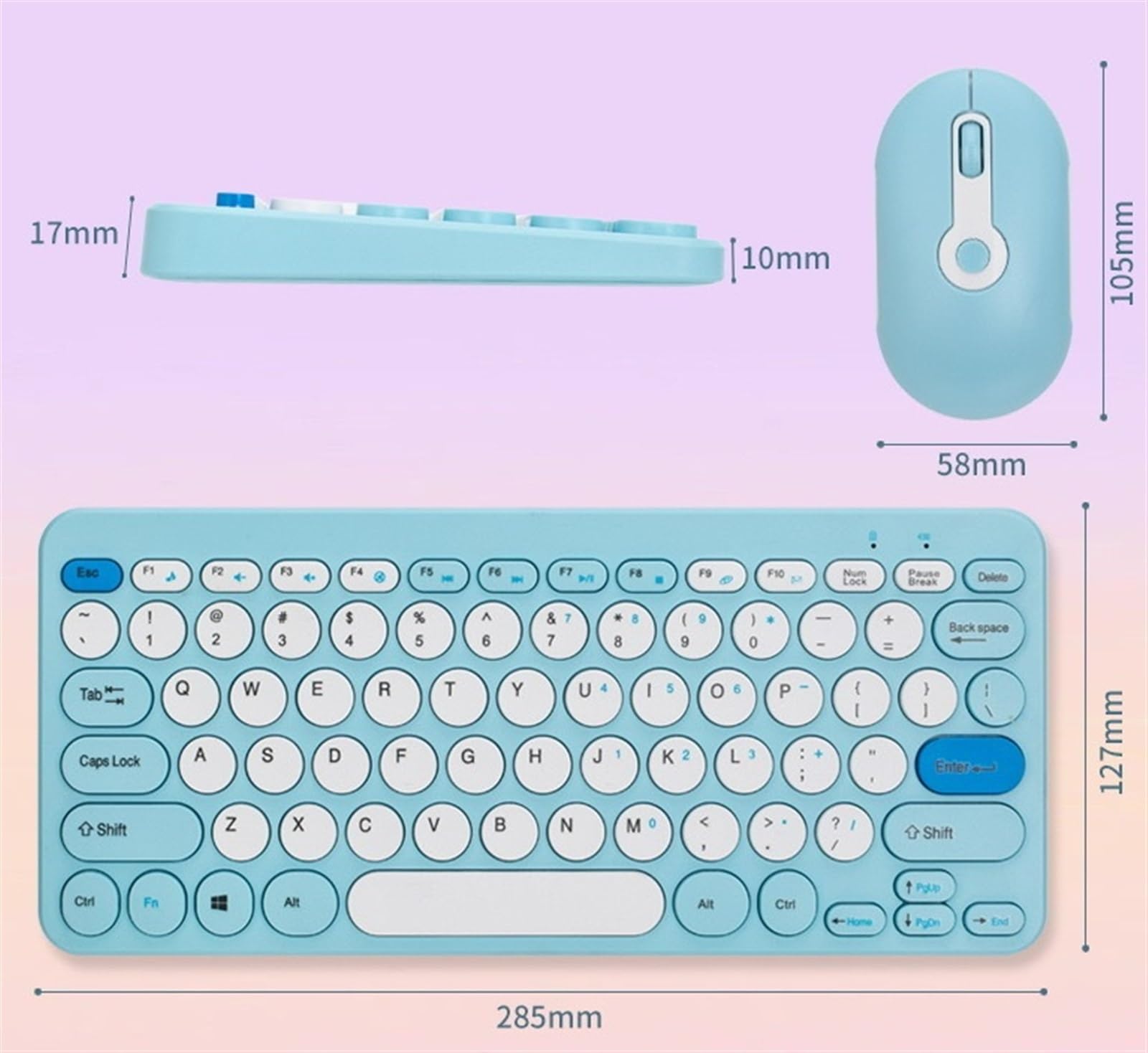 Klawiatura i Mysz do Gier, Klawiatura Komputerowa I Mysz Combo Retro Klawiatura Do Pisania Z Okrągłymi Klawiszami 2.4G Śliczna Mysz Wodoszczelna Klawiatura i Mysz