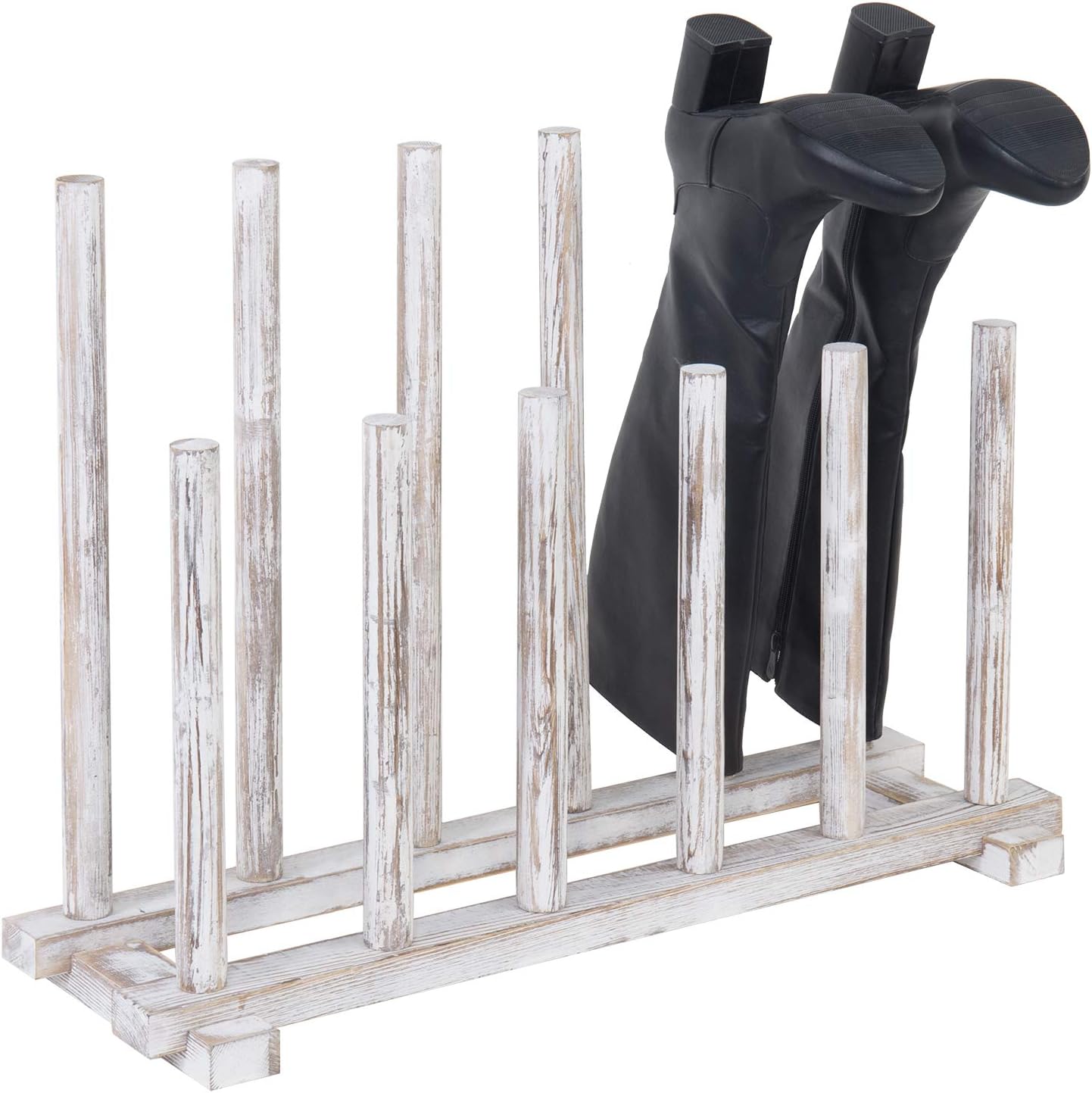 MyGift 6-Pair Shabby Whitewashed Wood Inverted Boot Storage Rack