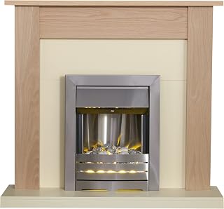 Adam Southwold Fireplace in Oak & Cream with Helios Electric Fire in Brushed Steel, 43 Inch