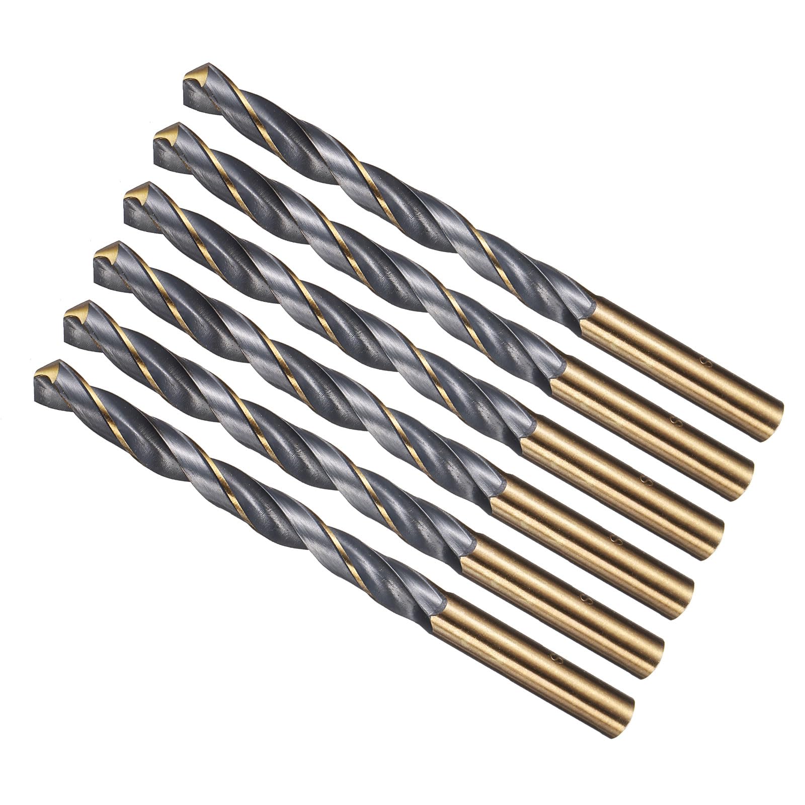 METALLIXITY Drill Bit (8mm) 6pcs, 4341 High-Speed Steel Straight Shank 118° Black Gold Finish for Aluminum Wood Plastic Medium to Low Metal DIY