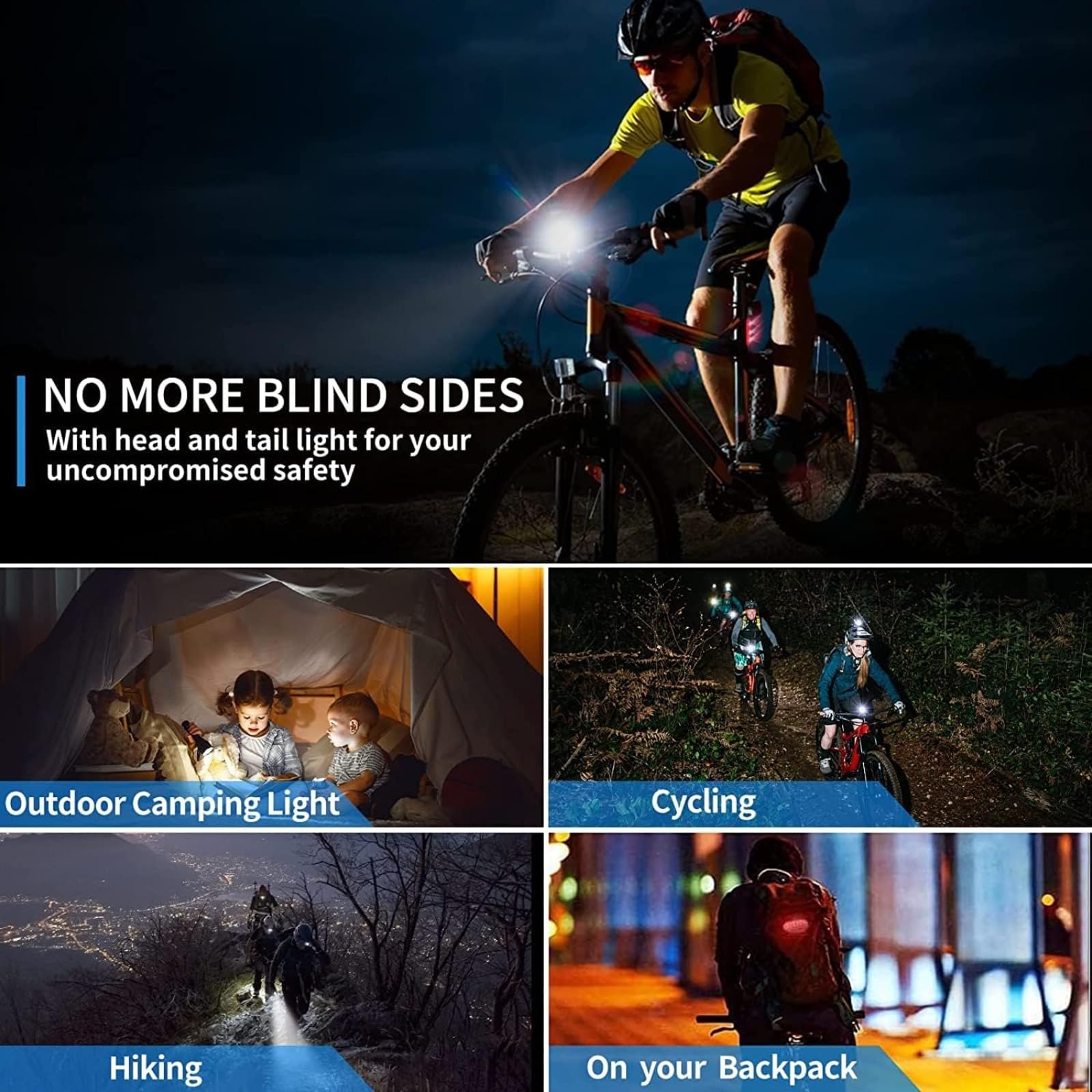 Set di luci per bici a LED con supporto per telefono ricaricabile, luce per bici da 4000 mAh con Power Bank con campanello e luce posteriore, torcia per bicicletta, escursionismo, campeggio, all mount