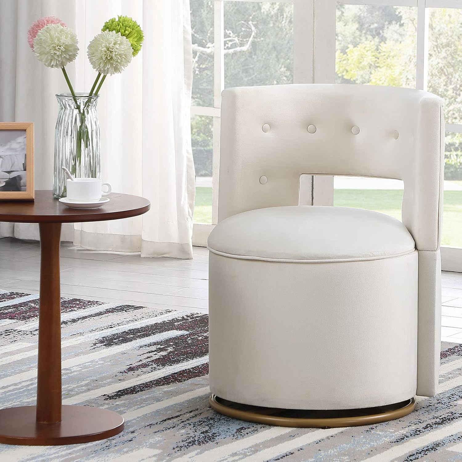 360° Swivel Accent Chair with Storage Space, Velvet Curved