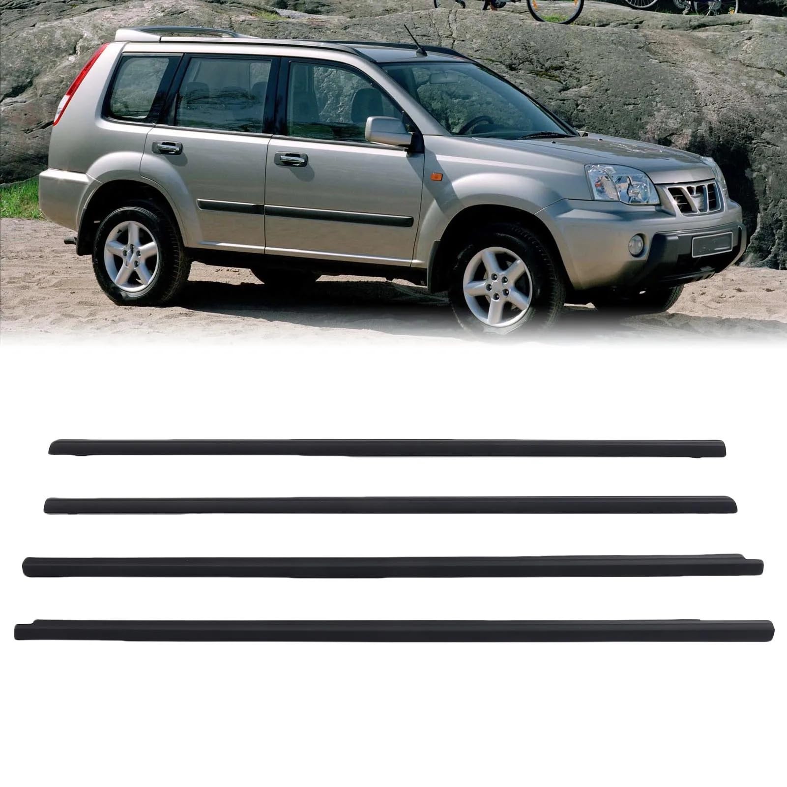 Taśma uszczelniająca do drzwi samochodu Pasuje do X-Trail T30 2001-2007 4 szt. Taśma pogodowa okna samochodu uszczelki pas 82821 8H300 zewnętrzne uszczelki okienne drzwi pas