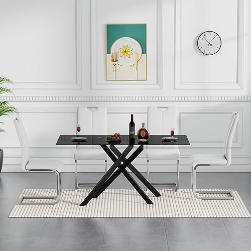 Miniatura 3 de Henf Juego de mesa de comedor de 5 piezas para 4, mesa de cocina y sillas de cristal modernas para 4, juego de mesa de comedor con mesa de comedor