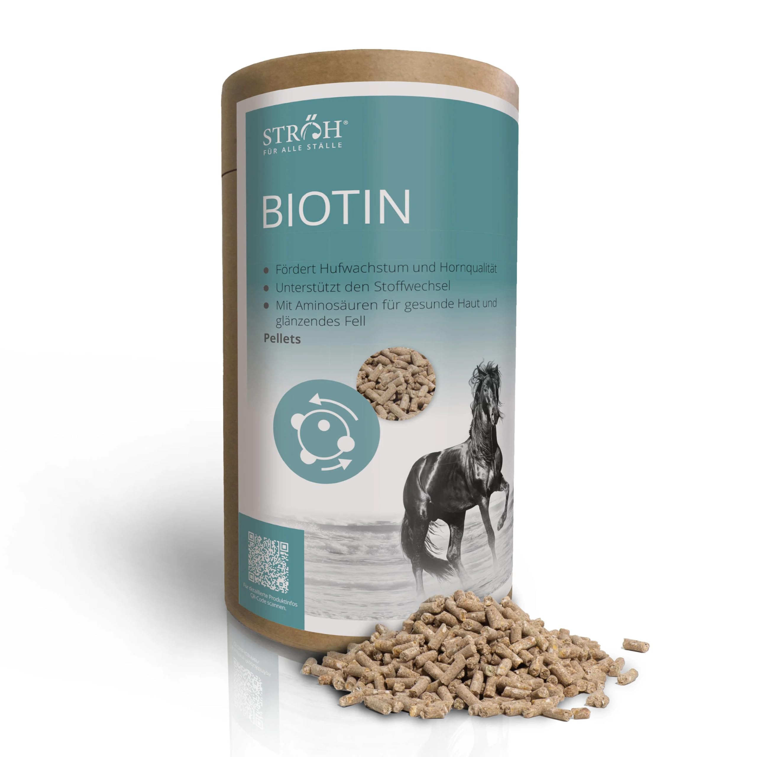 STRÖH Biotin für Pferde - Mit Aminosäuren + Zink - 1,2 kg Feedbox Dose