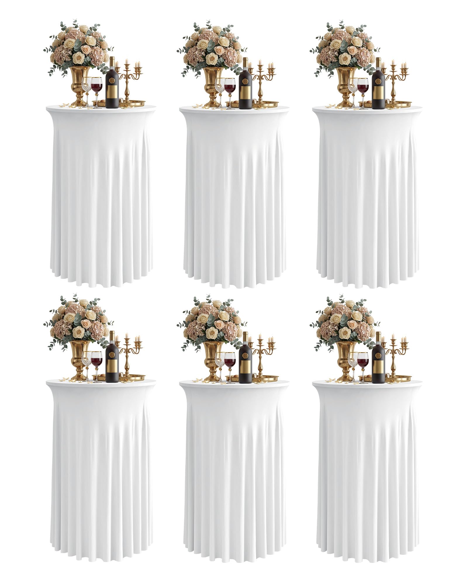 Photo 1 of KeyWave Cocktail Table Tablecloth with Skirts - 24x43 Inch Wavy Spandex High Top Cocktail Table Covers, Ruffle Drape Highboy Tablecloth Reusable for Party Wedding Cake Standing Table, White, 6 Pack