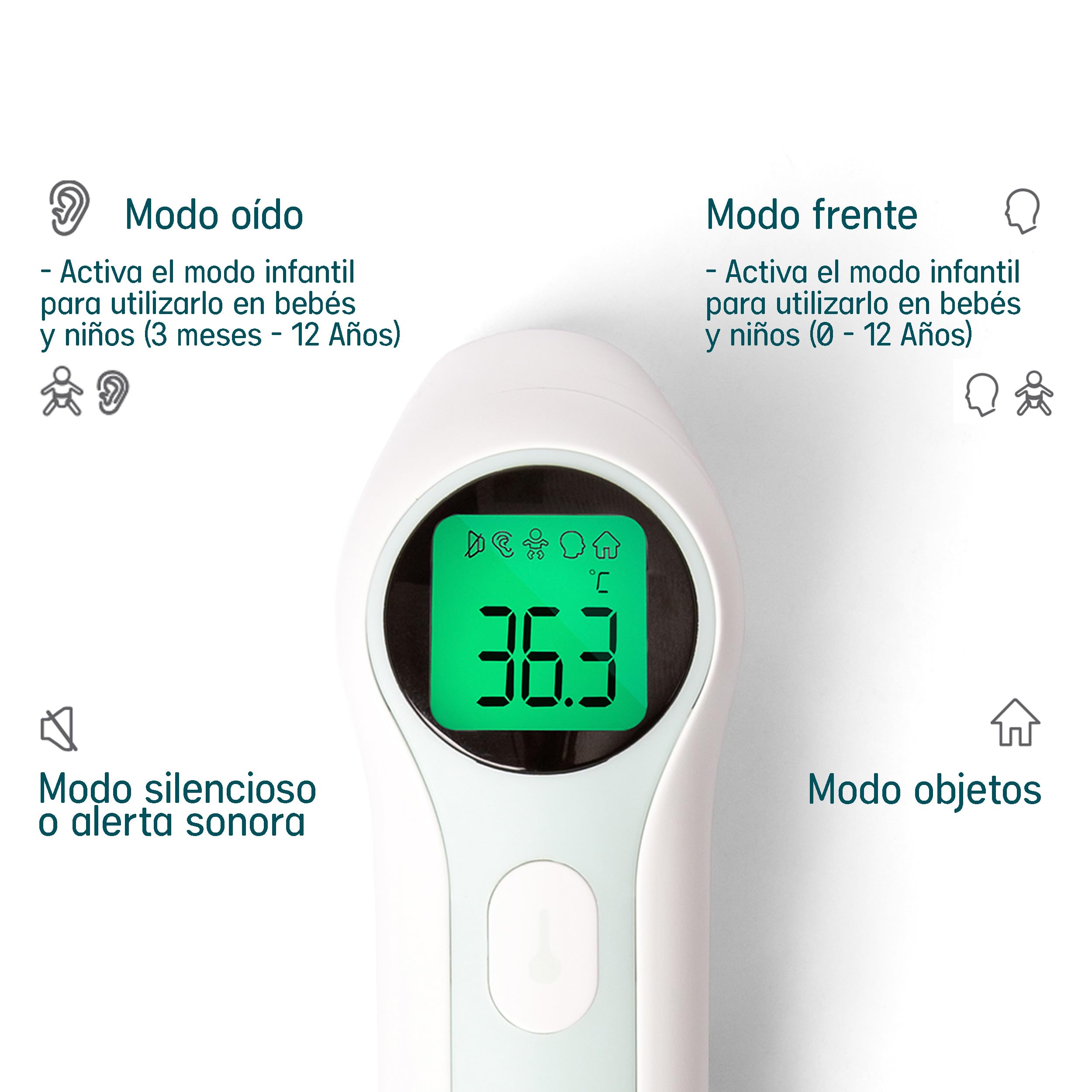 Suavinex, Termómetro Digital Bebé, Infrarrojos, Sin Contacto, Medición Frente y Oído, Lectura Rápida en 1 Segundo, Preciso, con Memoria, Modo Bebés, Niños y Adultos, Bolsa Transporte y Pilas Incluidas
