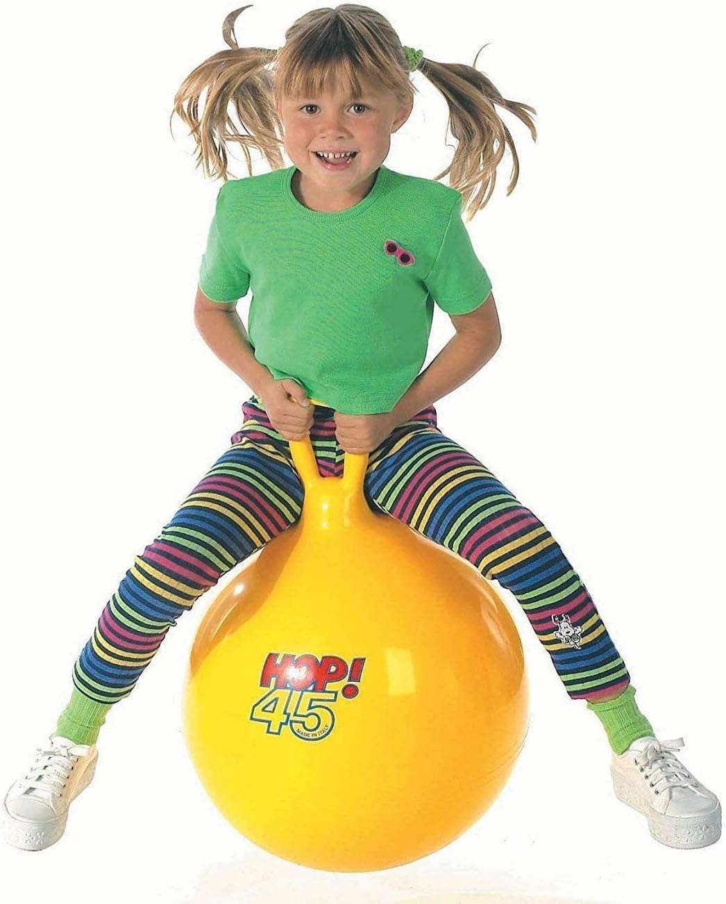 sit and bounce rubber hop ball for kids with random handle designs (Multi color)Pack of 1