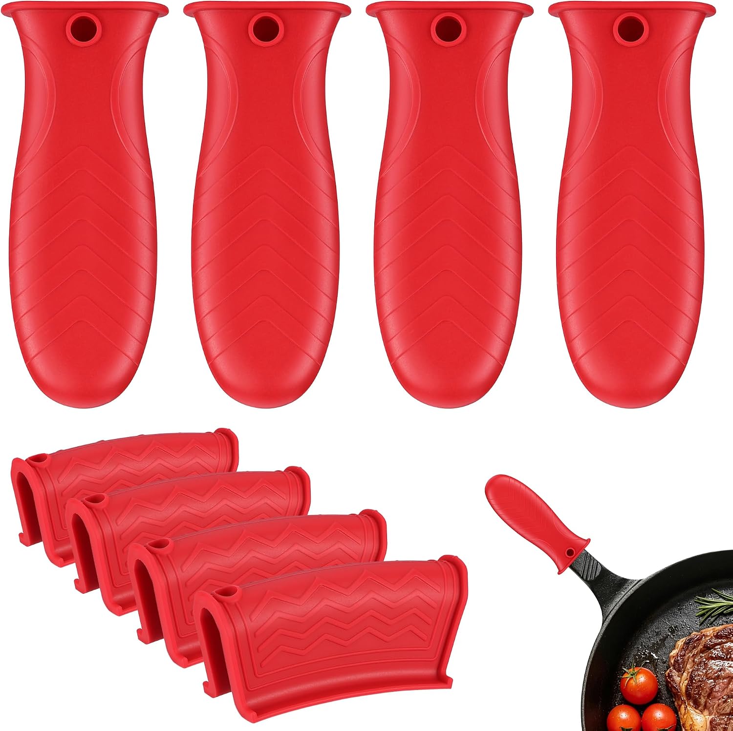 PARGRILL Cast Iron Handle Cover 8 Pack, Heat Resistant Pot Handle Cover