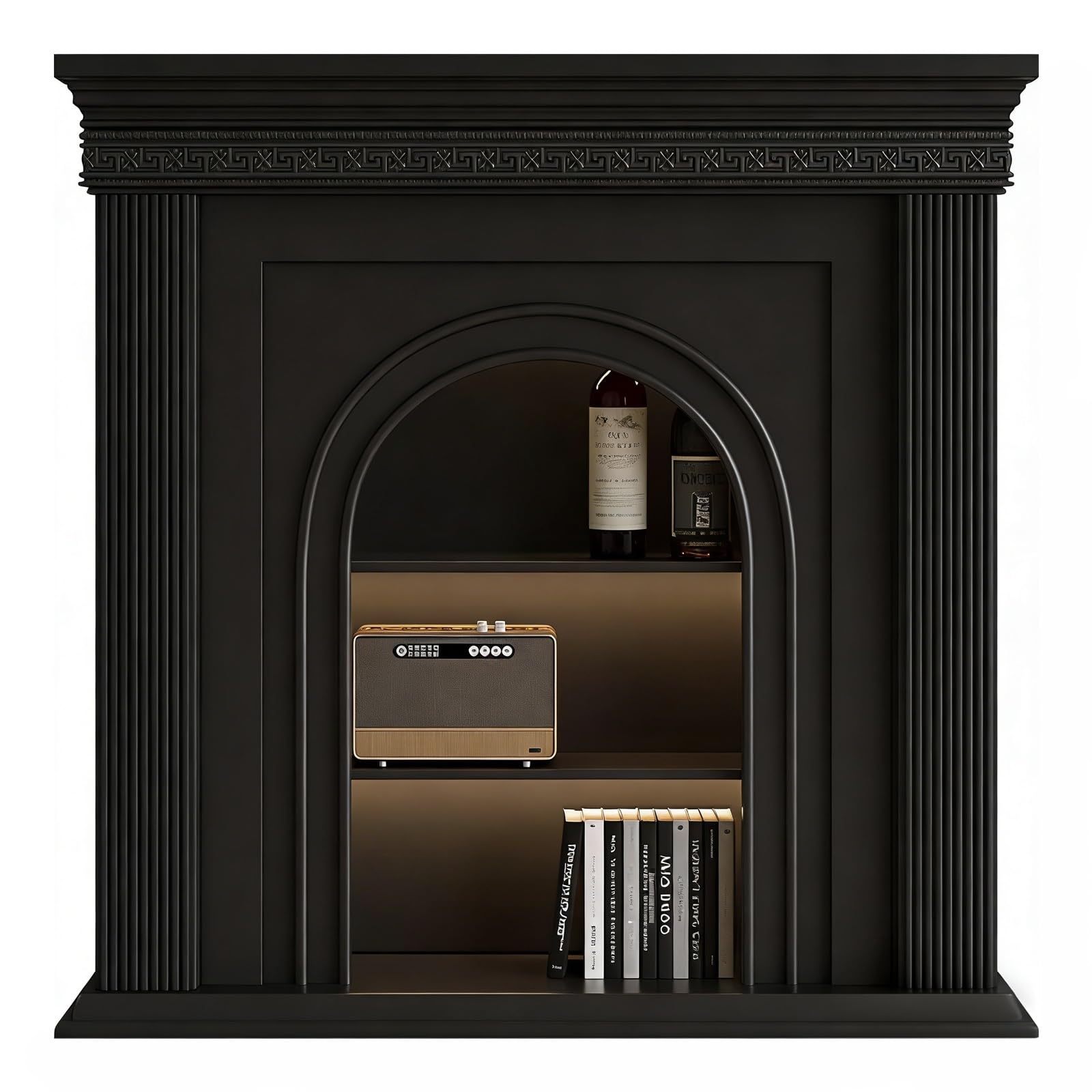Mantels Surrounds Fireplace Mantel Cabinet Vintage Wooden Accent Storage Decorative Shelved Decorated Frame(Black,XS)