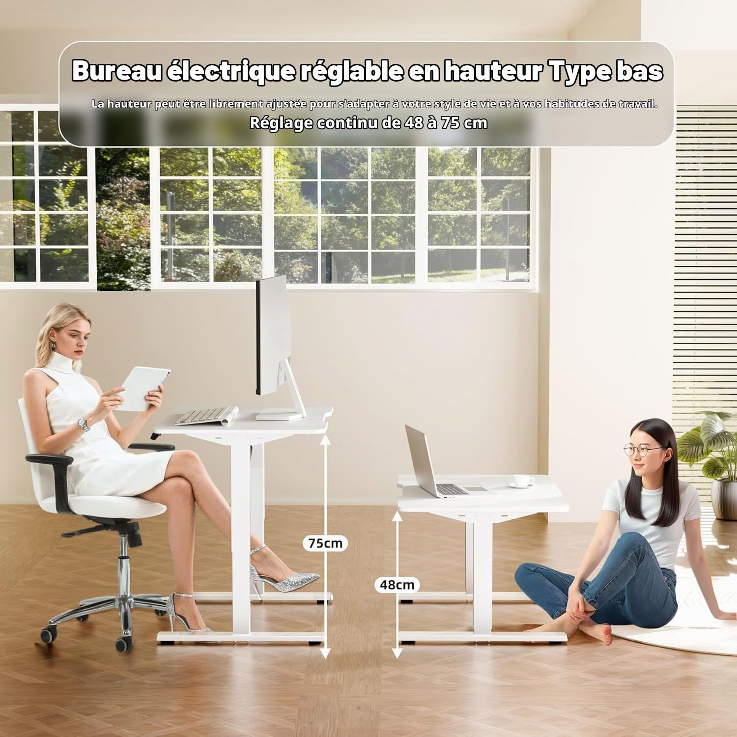 ERGOMAKER Bureau Assis Debout Faible 80 x 60 cm,Bureau électrique réglable