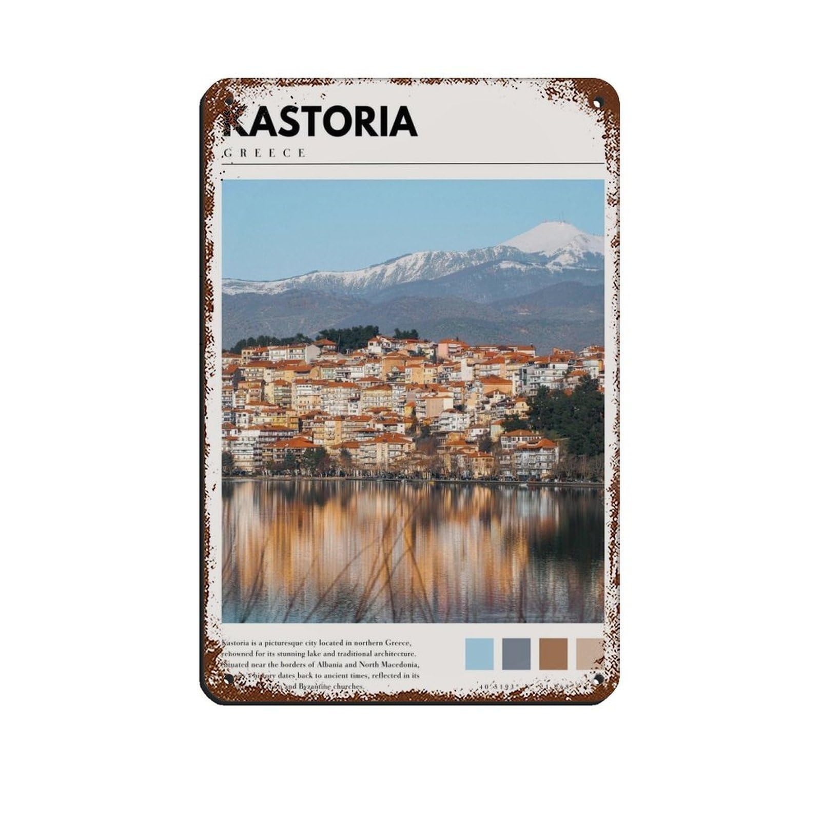 Kastoria Greece Poster Kastoria Art Retro Poster Metal Tin Sign Chic Art Retro Iron Painting Bar People Cave Cafe Family Garage Poster Wall Decoration 8x12inch(20x30cm)