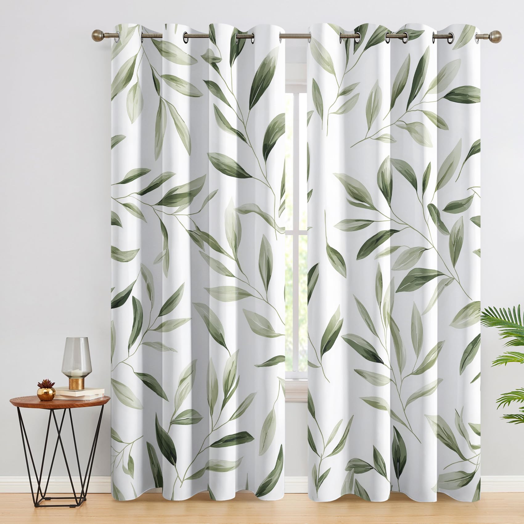 Sage Green Leaves Curtains Blackout for Home Decor, Thermal Curtains Botanical Leaf Pattern, Living Room & Bedroom Eyelet Drapes 72 Inch Drop, 66x72, 2 Panels A&1350 โ image 1
