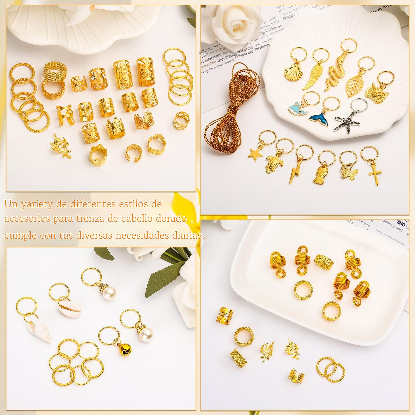 Pack De 48 Anillos De Cinc Dorados Para El Cabello – Accesorios Ajustables Para Trenzas, Dreadlocks, Collares Y Pulseras, Regalo Para Mujer Y Hombre
