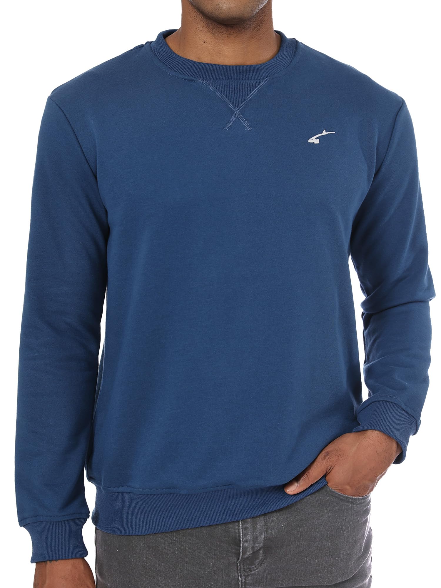 Yageshark Sweatshirt Herren Baumwolle Ohne Kapuze Basic Pullover mit Rundhalsausschnitt Männer Langarmshirt für Freizeit & Sport