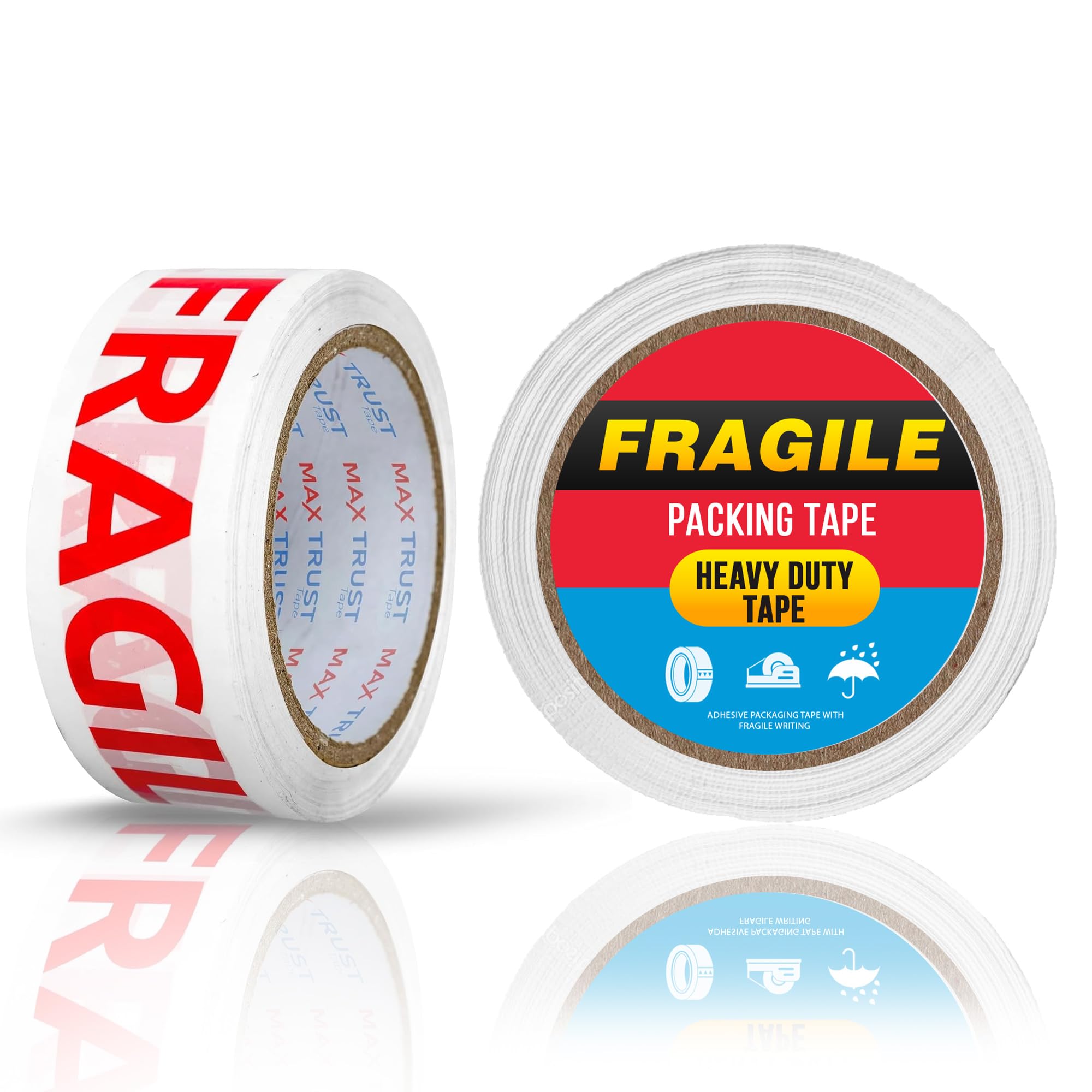 LEDSone Fragile Printed Packaging Parcel Tape With Low Noise Secure Sticky Seal Heavy-Duty Parcel Tape for Cardboard Boxes Cartons Strong Packing Parcel Moving House and Shipping (1 Pack)