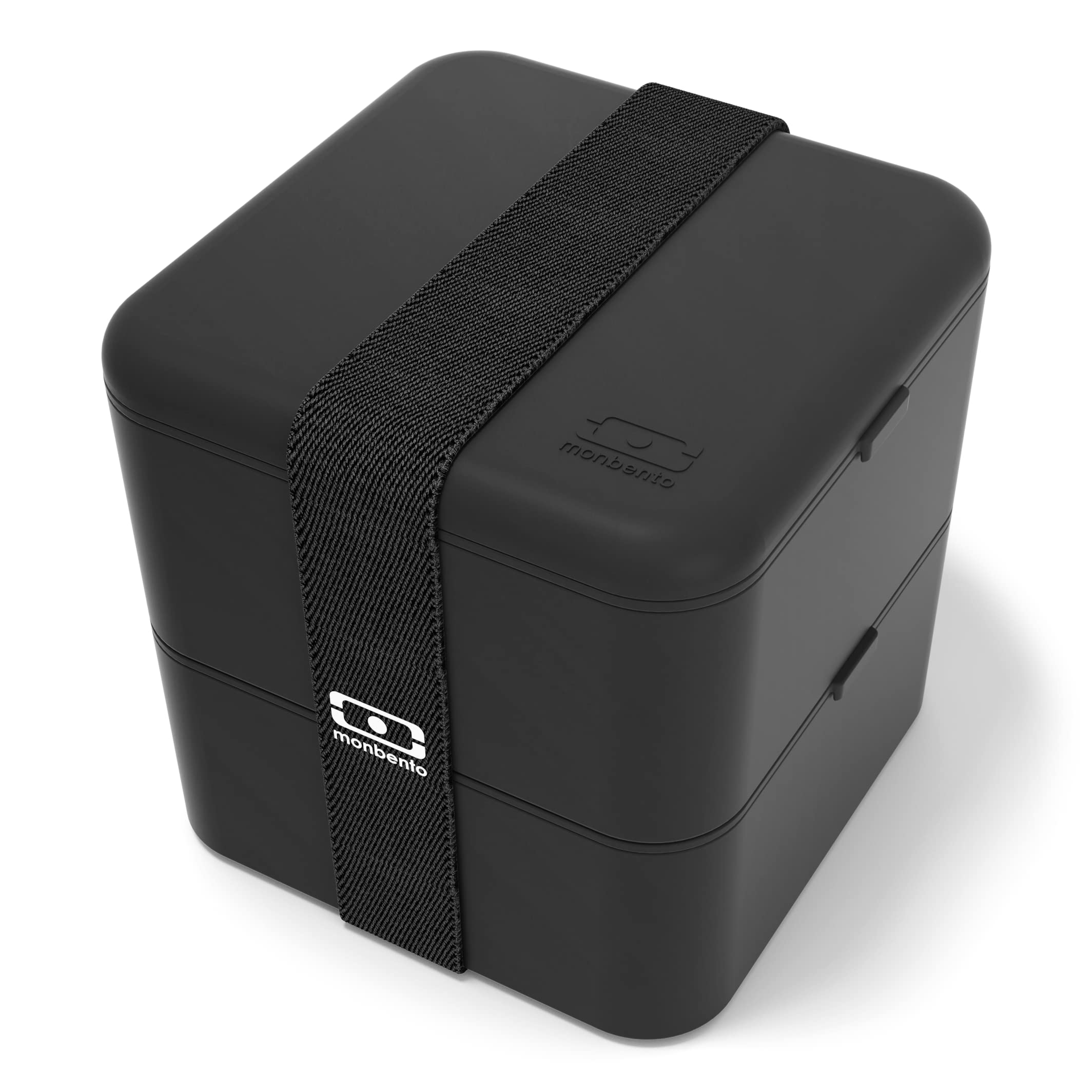 MONBENTO - Onyx Lunchbox Set - Mit Bento Box MB Square mit Fächern Made in France, Besteck-Set MB Slim Box, Bento Tasche MB Pochette L für Büro/Meal Prep/Schule - BPA Frei - Lebensmittelecht - Schwarz