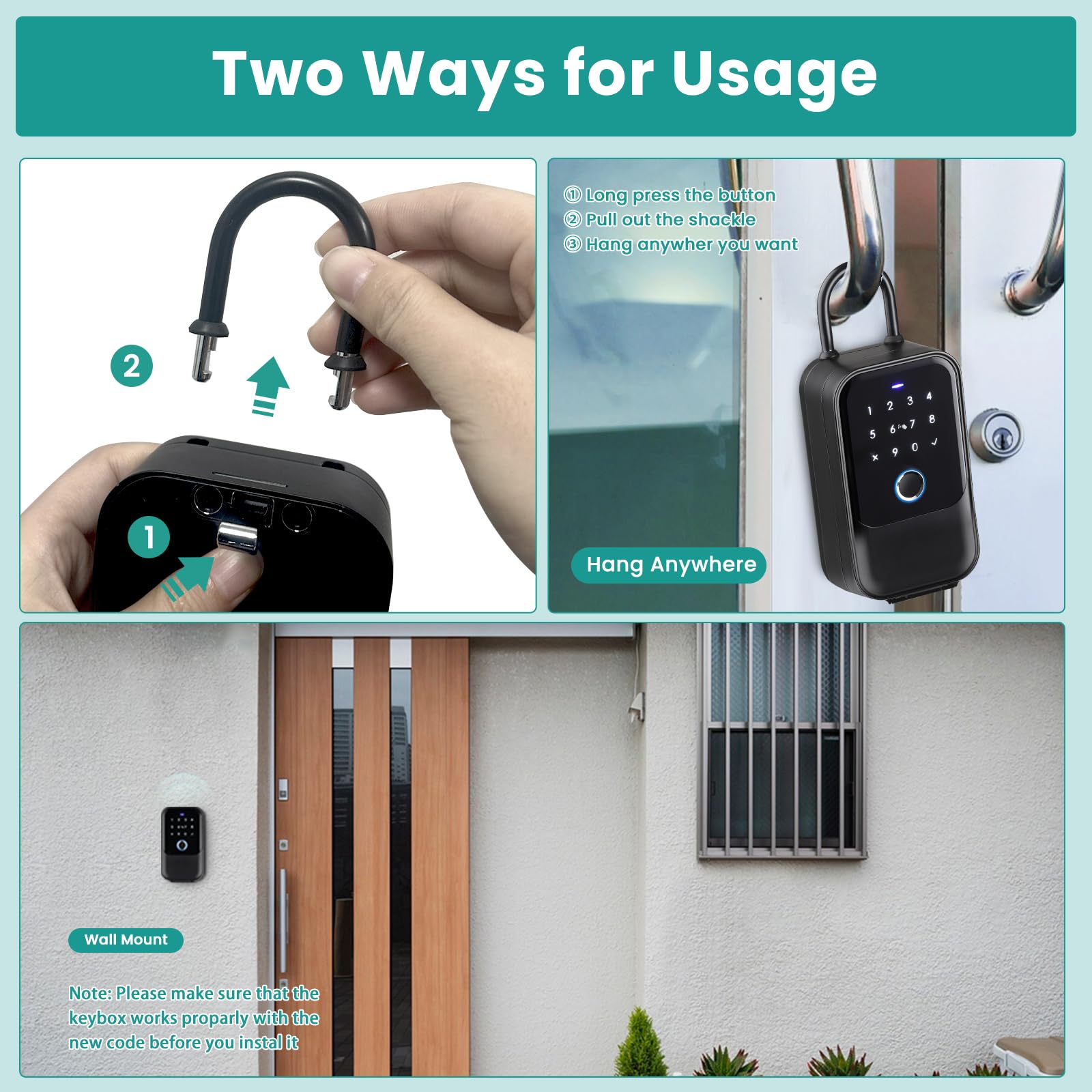 AVATTO Caja de llaves inteligente con huella digital y contraseña, caja de bloqueo inteligente, caja de bloqueo Bluetooth, IP65 resistente al agua, montaje en pared, montaje en pared, soporte Smart